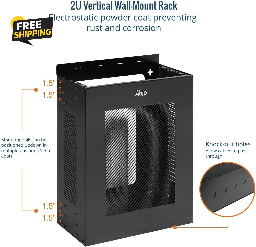 2U Vertical/Horizontal Wall Mountable Server Rack, with Vented Enclosure