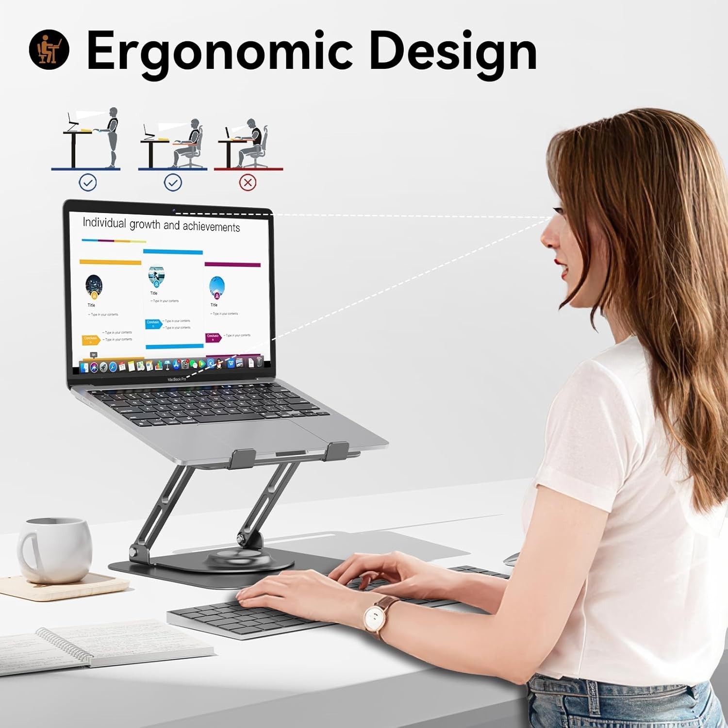 Laptop Stand for Desk, Adjustable Computer Stand with 360° Rotating Base, Erg…