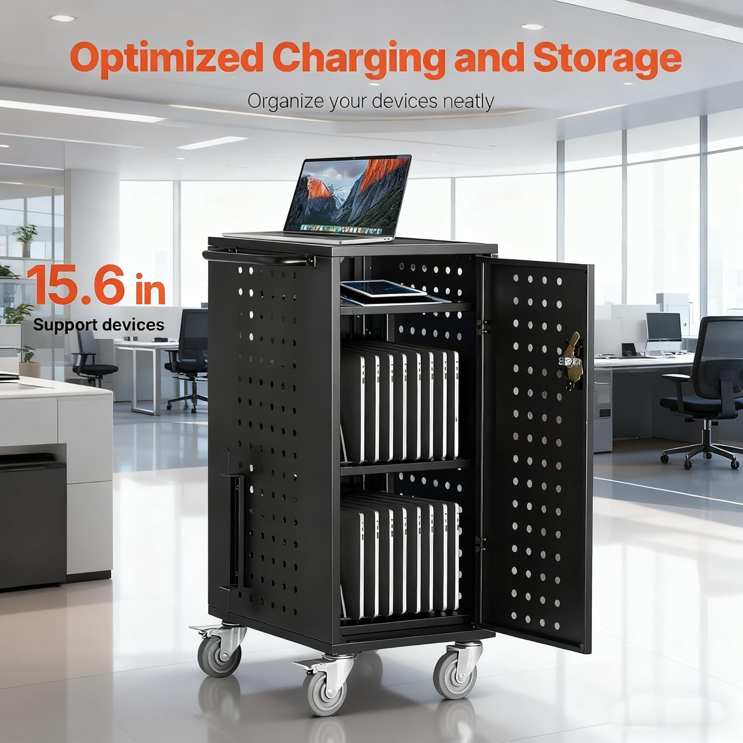 Mobile Laptop Charging Cart with Lock & Key-Cart Up To 15.6″ Device,16/20/32 Pcs