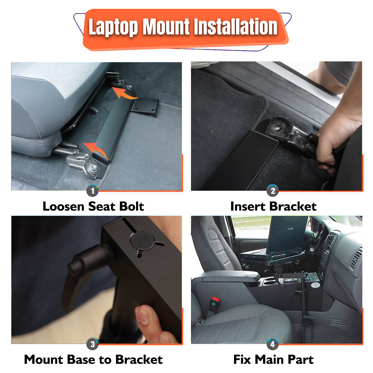 Heavy Duty Truck Laptop Mount for Toyota Tacoma 2024 2025 Adjustable Aluminum