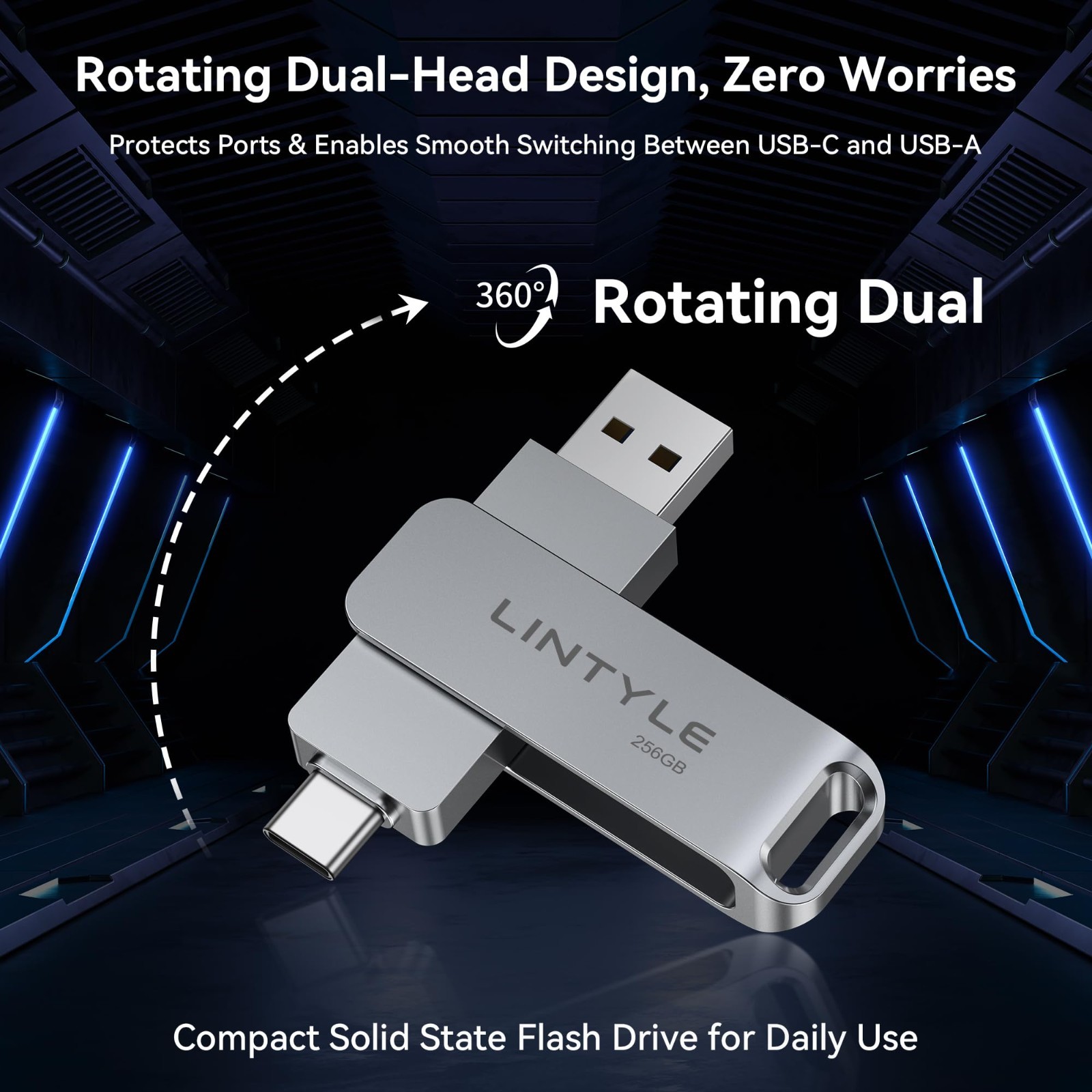 256GB Portable External SSD, 450MB/s Speed, USB 3.2 Gen 1, Dual Type C & A, Meta