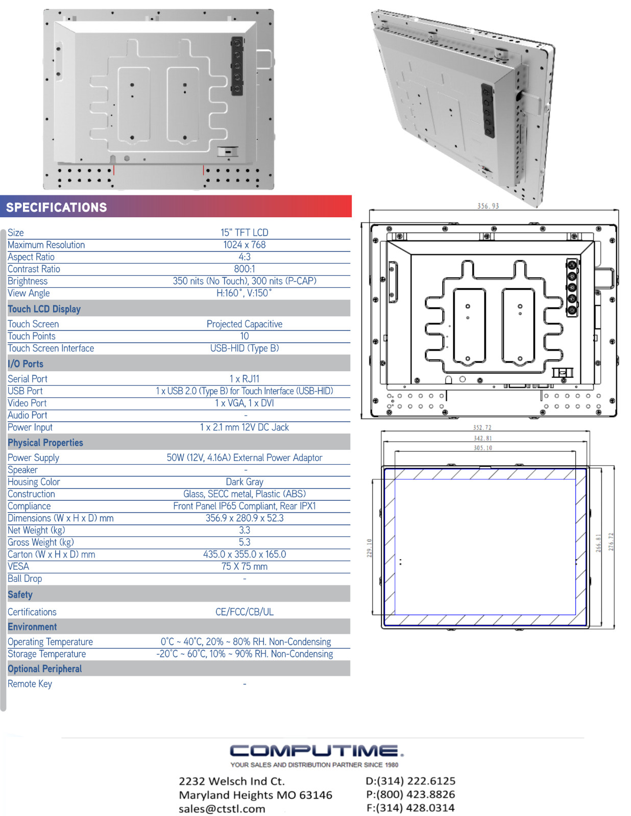 MICROTOUCH OF-150P-A1 OPEN FRAME 15″ TOUCH DISPLAY / 10 TOUCH