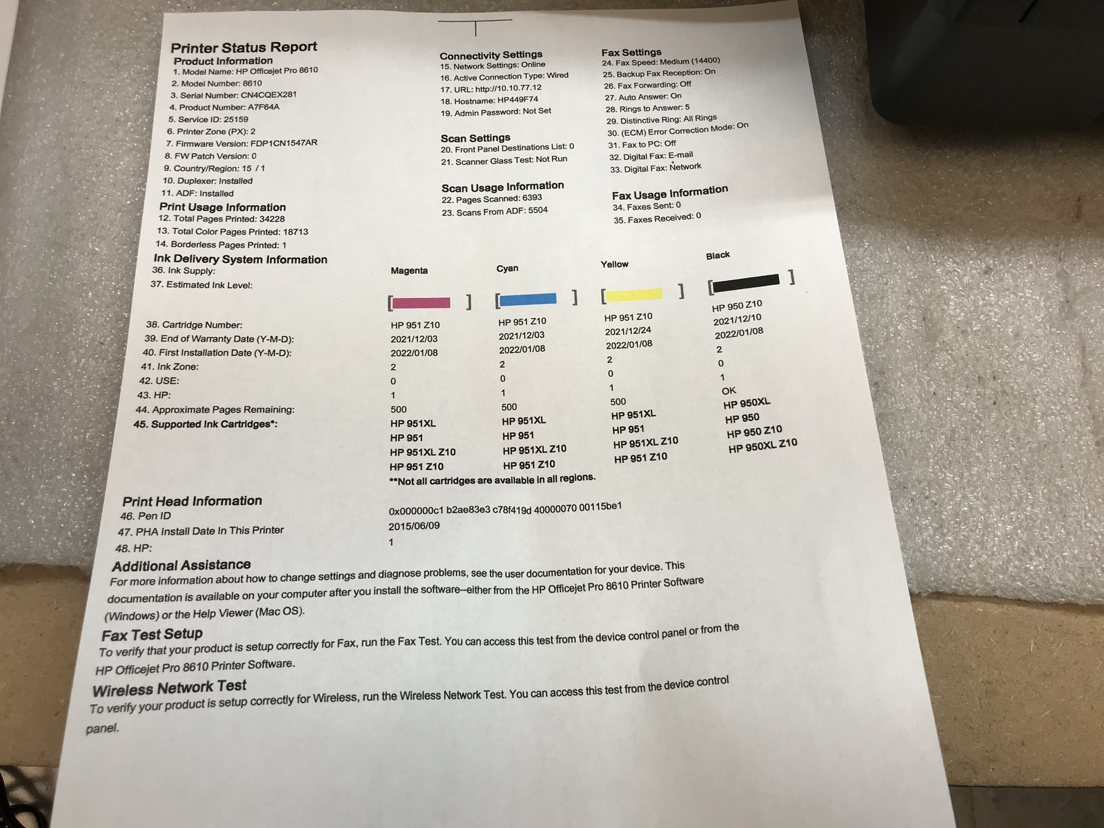 HP Officejet Pro 8610 Printer Scanner Copier 34K Page Count with INk Power Cable