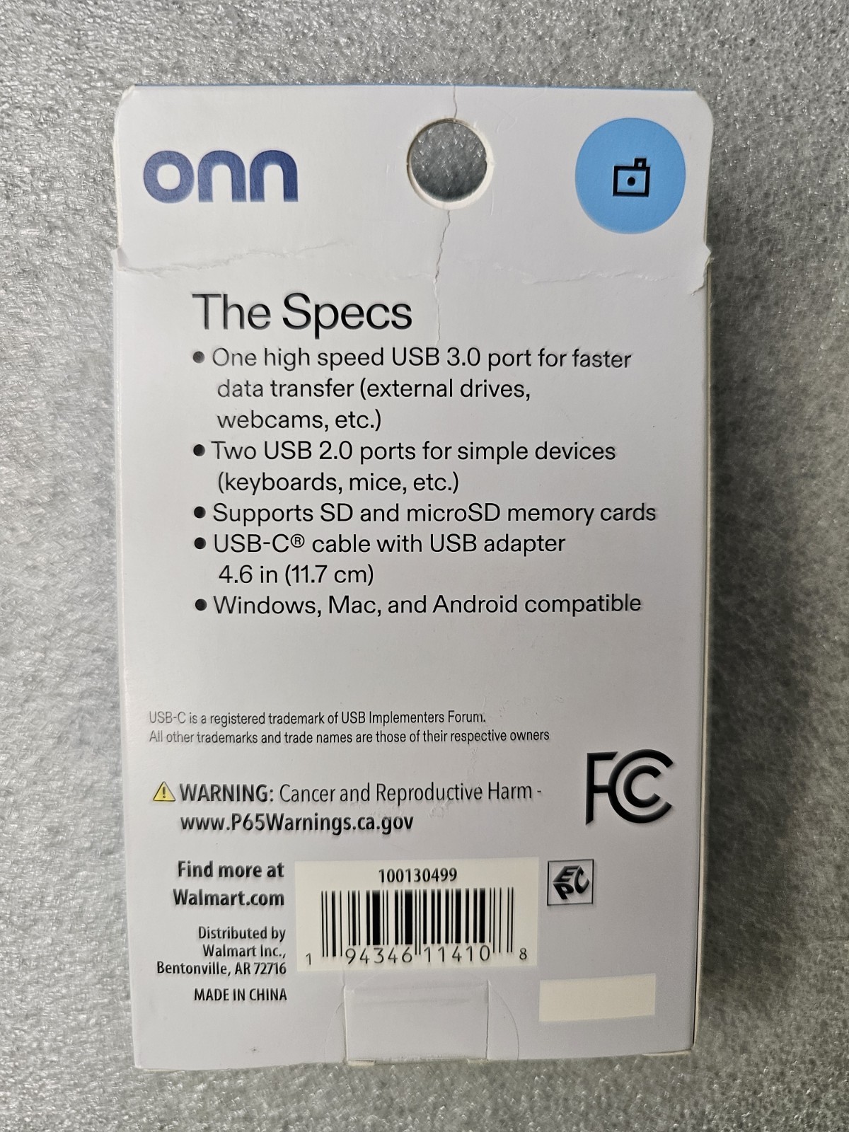 onn 5-Port USB 3.0 Hub SD microSD Card Reader USB-C Adapter for PC Mac Android