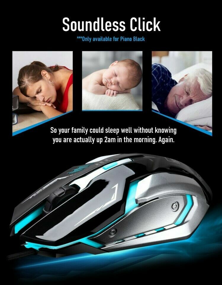 Gaming Mouse LED Breathing Fire 4 Button Silent USB Wired 1600 DPI Laptop PC USA