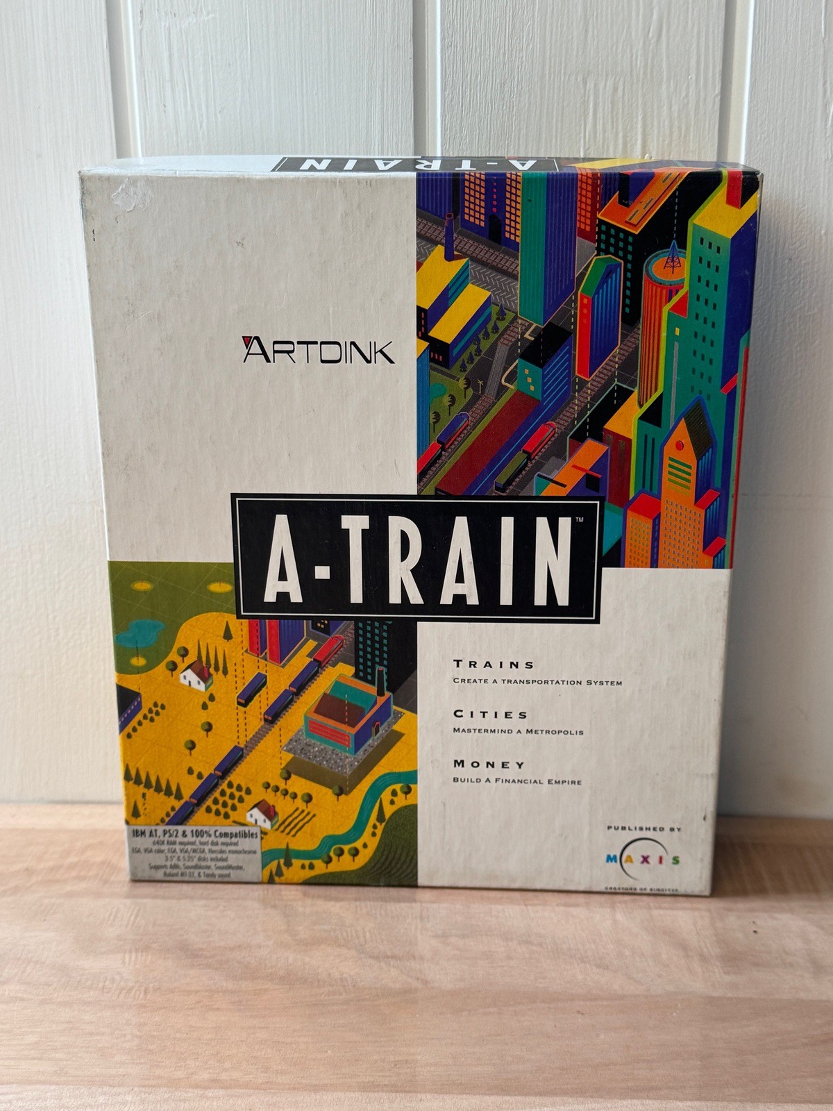 Vintage 1992 ArtDink Maxis A-TRAIN Train Simulation IBM Big Box Game