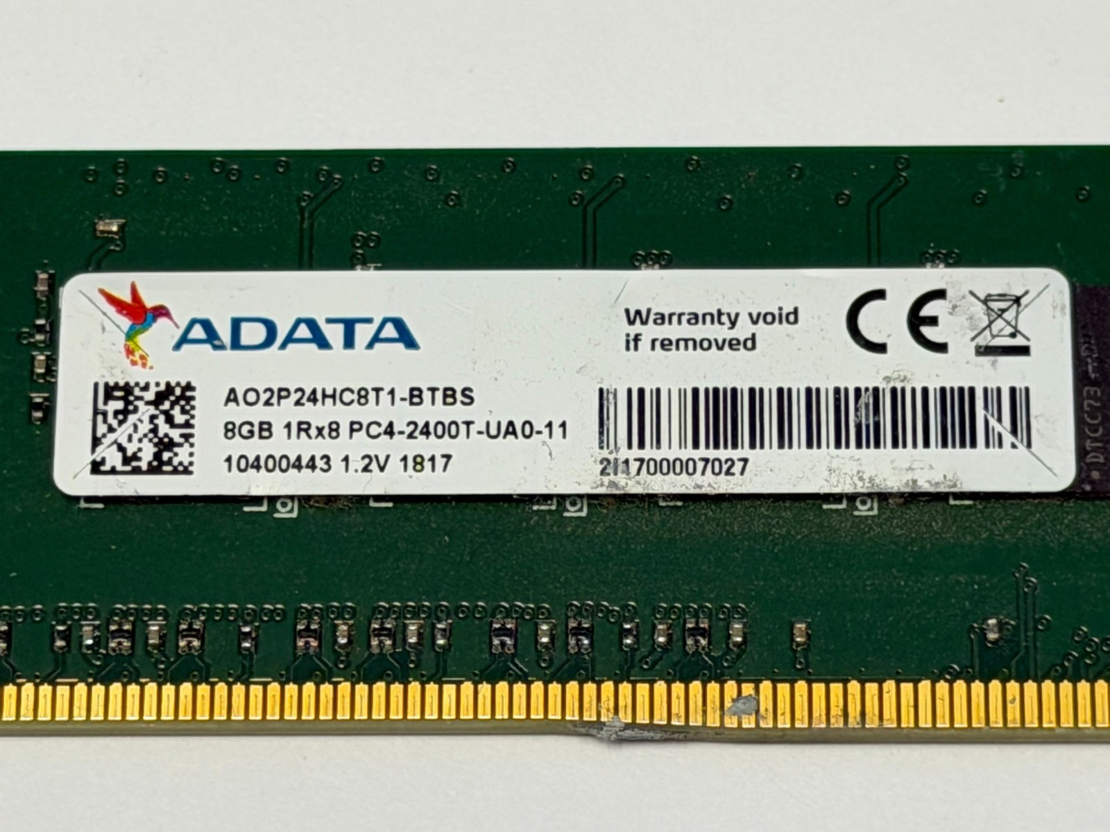 ADATA 8GB (1-Stick) PC4-2400T DDR4 19200 Desktop Memory RAM AO2P24HC8T1-BTBS