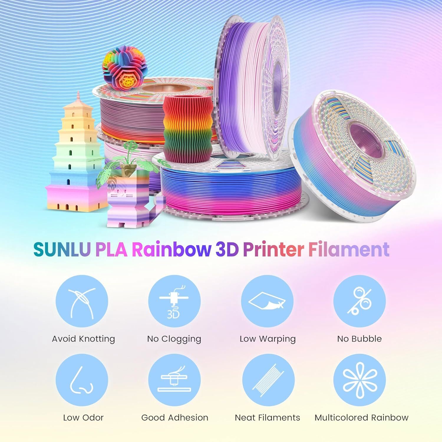 SUNLU 10KG PLA 3D Printer Filament 1.75mm PLA 1KG/ROLL +/-0.02mm Multicolor