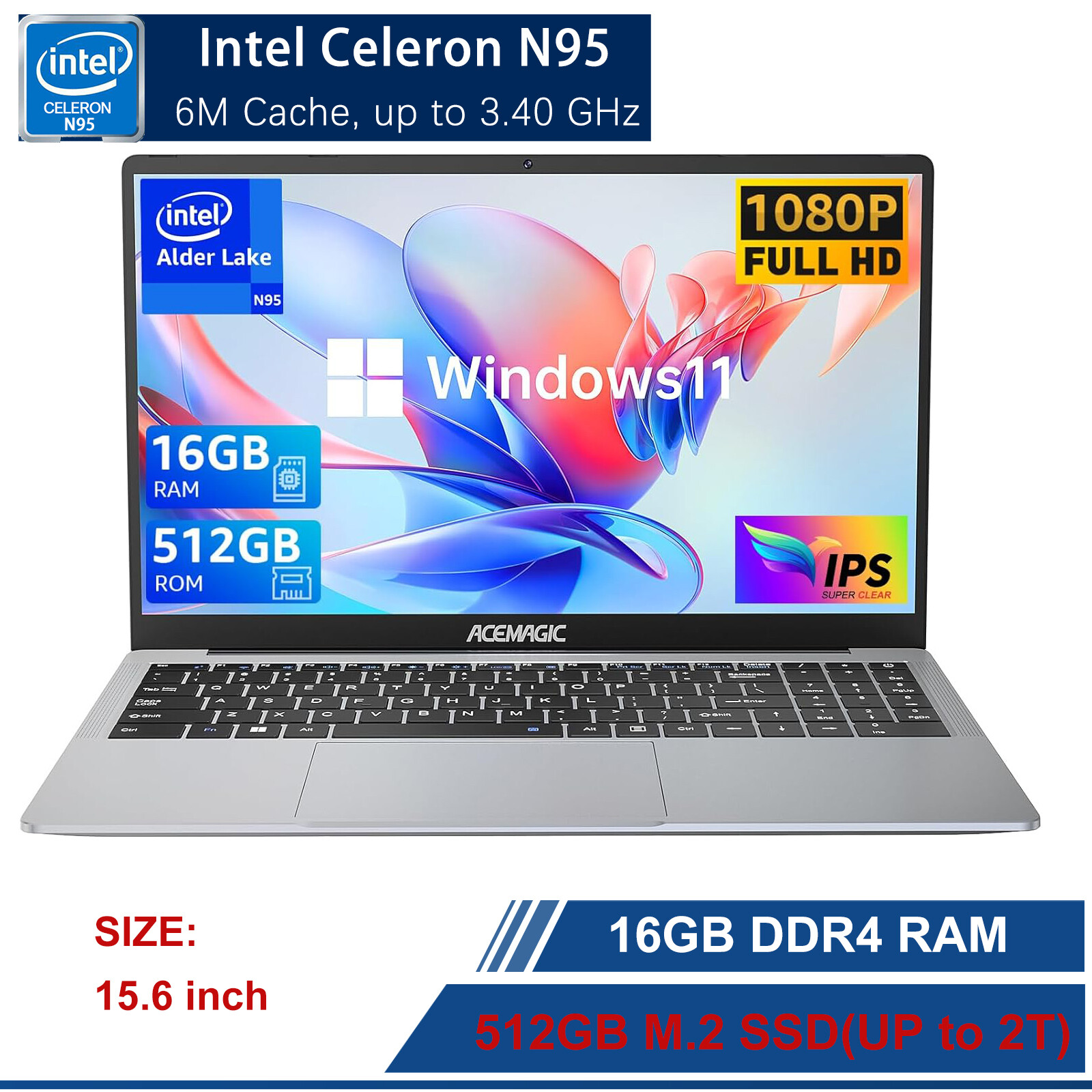 ACEMAGIC 15.6″ FHD Laptop Intel 12th Alder Lake N-95 16GB RAM RAM 512GB ROM ACER