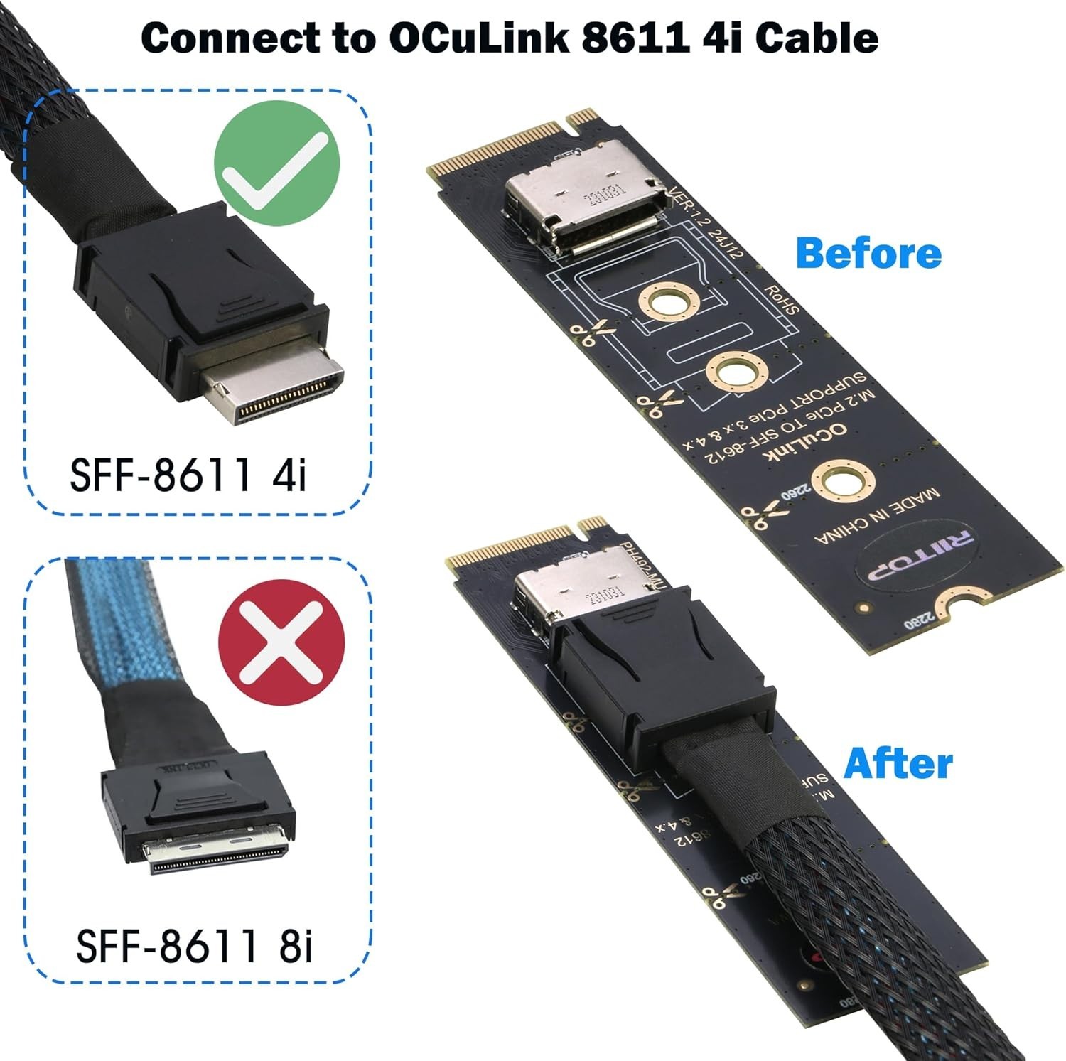 RIITOP M.2 NVMe PCIe 4.0 x4 to OCuLink SFF-8611 4i Host Adapter for eGPU and SSD