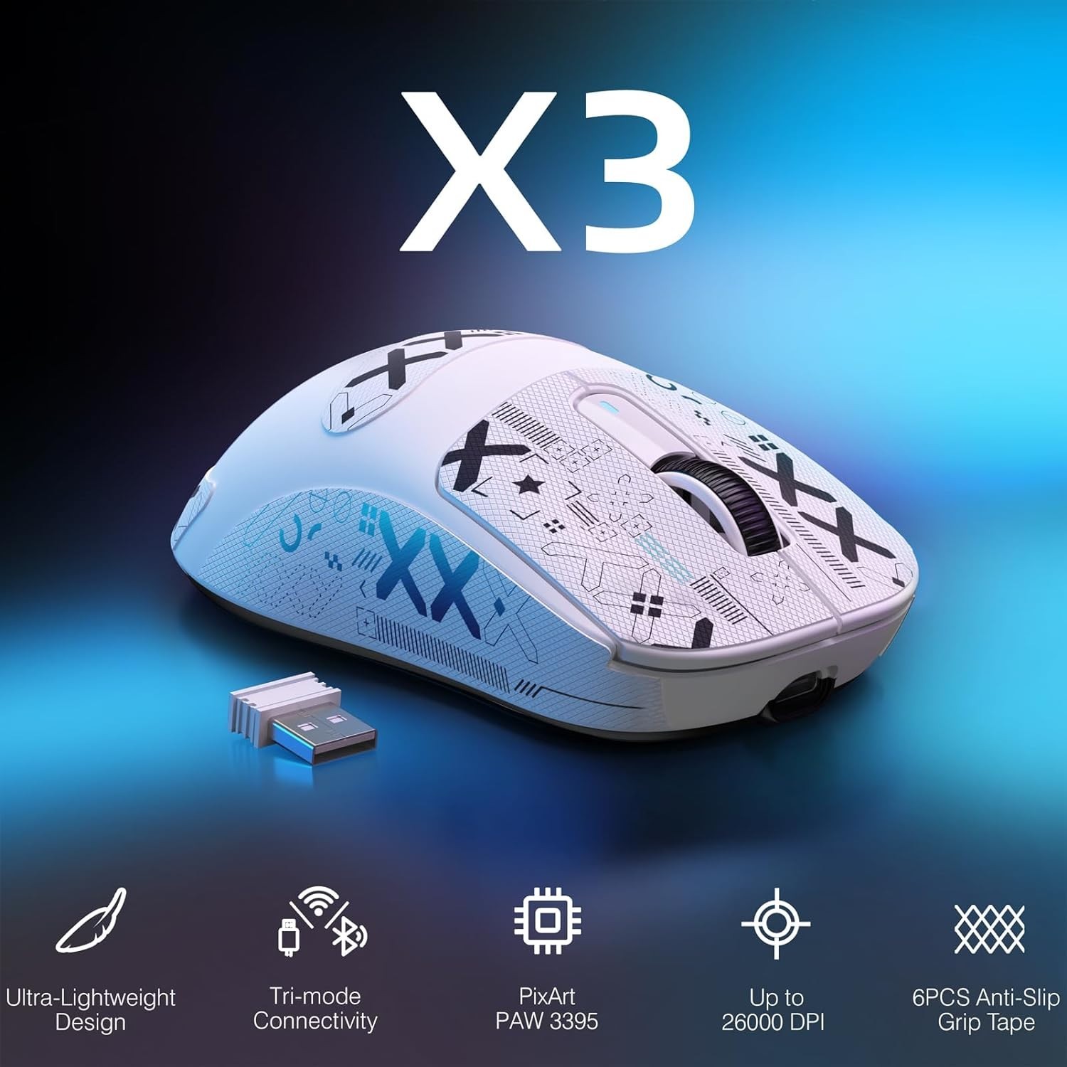 ATTACK SHARK X3 Lightweight Wireless Gaming Mouse, 49g Tri-Mode BT/2.4G/USB-C