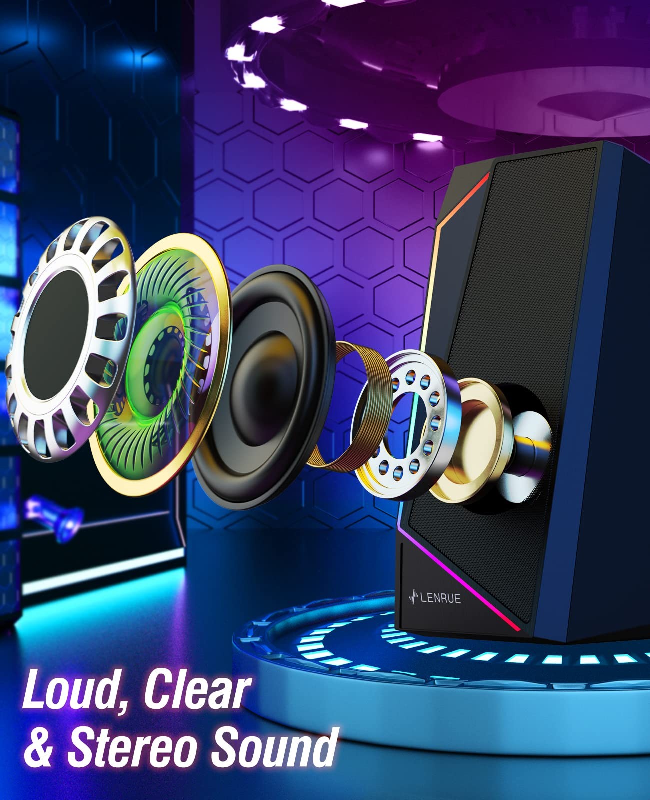 Computer Speakers, USB/USB-C Powered PC Speakers with Loud Stereo Sound, Head