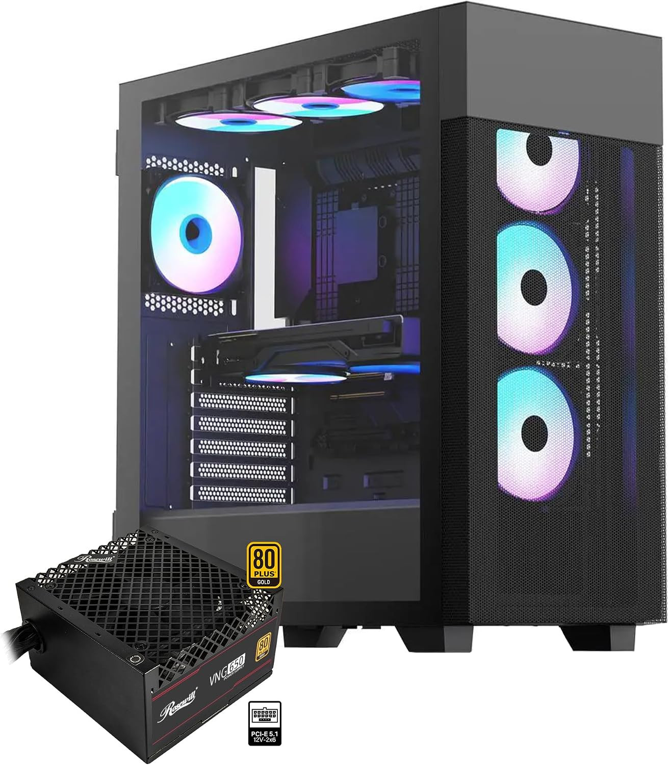 Rosewill FBM-X7 ATX Mid Tower Case – Hinged Tempered Glass Side Panel, High Airf
