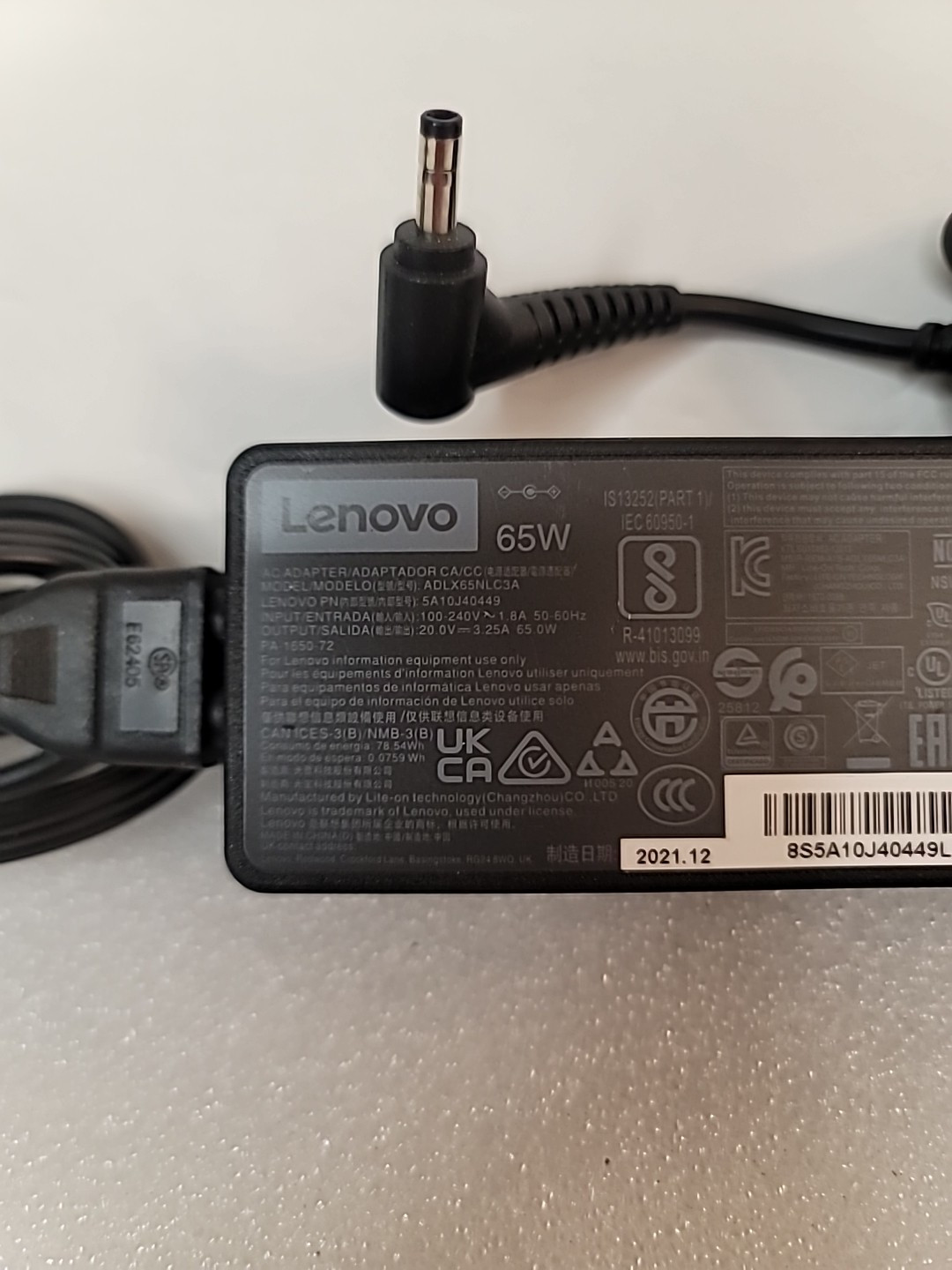 5A10J40449 ADLX65NLC3A OEM LENOVO AC ADAPTER 65W 20.0V 3 15IAU7 82RK (A)(FF15)