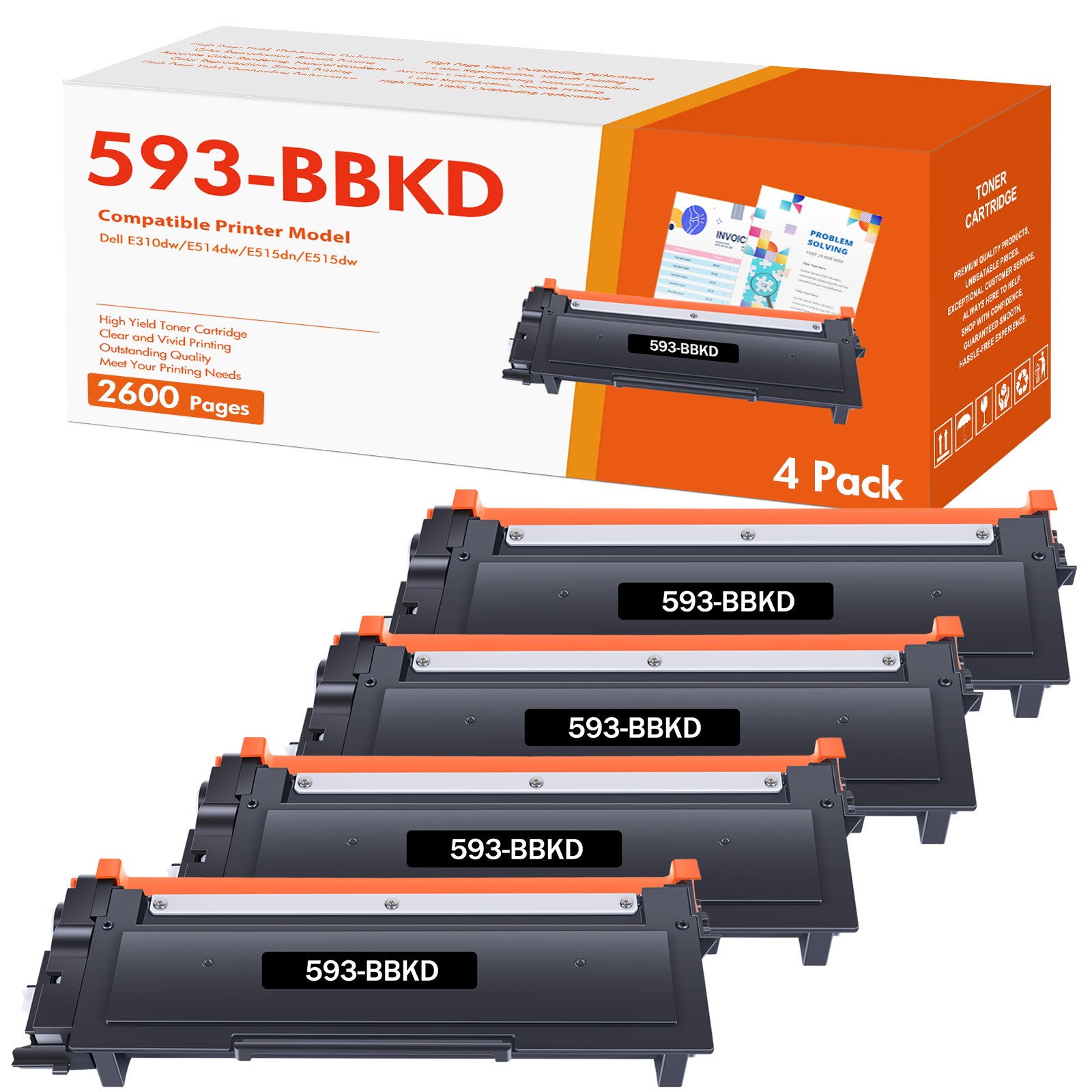 4 PK E310H 593BBKD Toner Cartridge for Dell E310dw E514dw E515dw E515dn Printer