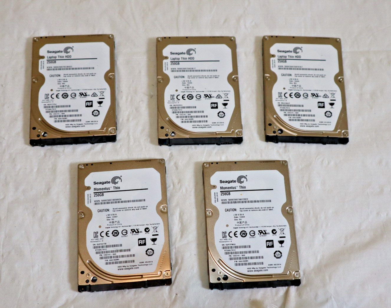 Lot of 5 Seagate Thin HDD ST250LT012 250 GB 2.5″ SATA III Laptop Hard Drive