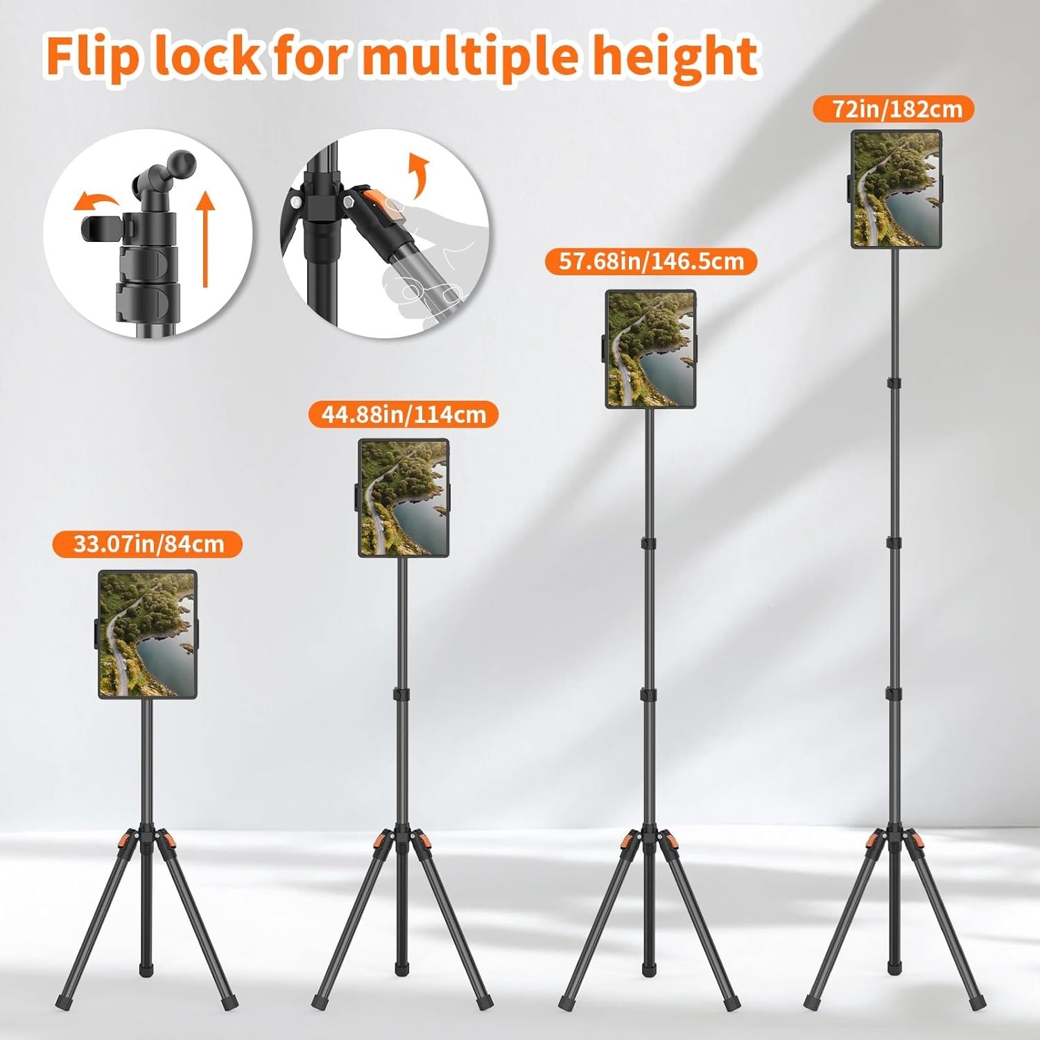 Lightweight 72” Adjustable Tablet Floor Stand with Storage Bag for Easy Travel