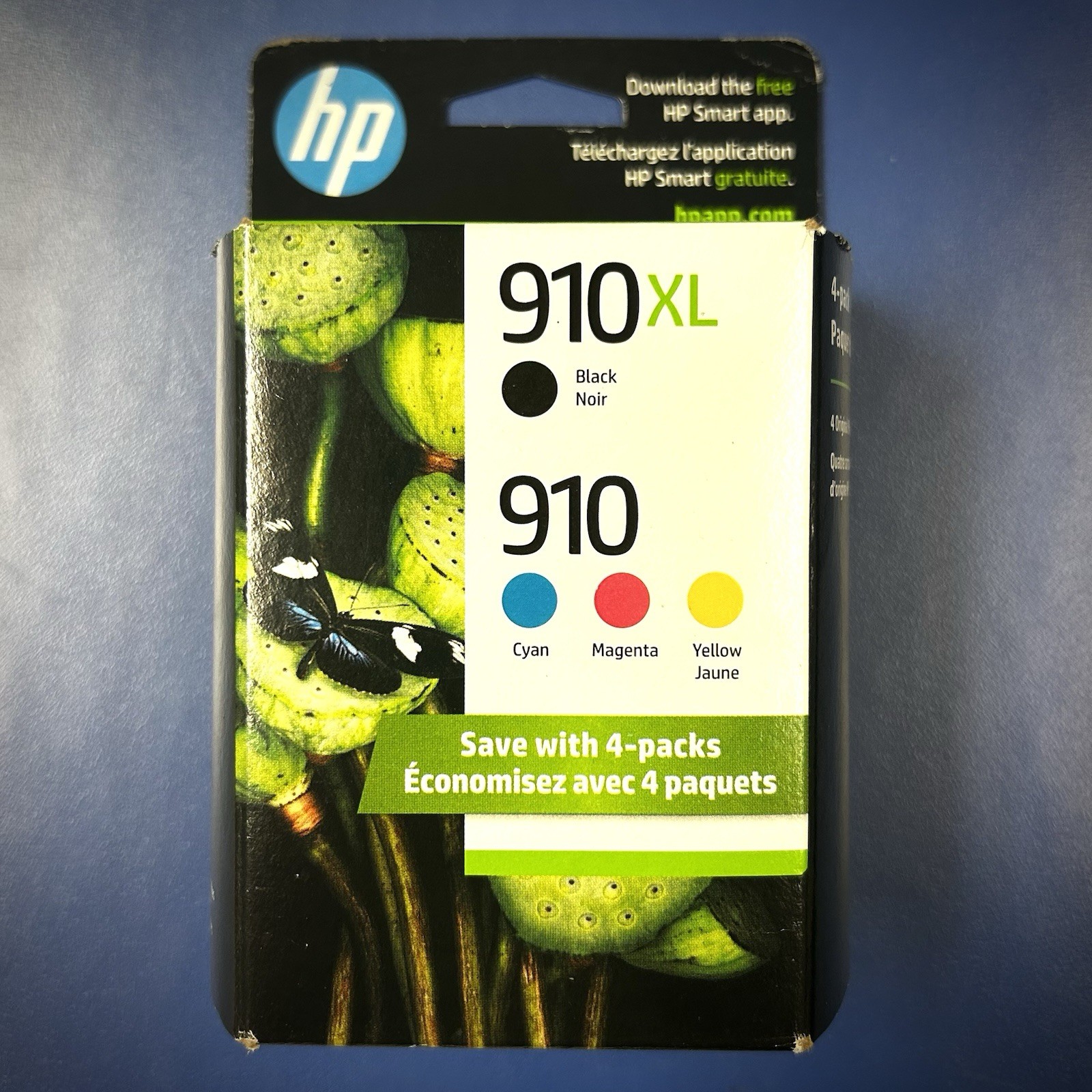 NEW SEALED GENUINE 4-PACK HP 910XL BLACK & 910 Color C/M/Y INK 3JB41AN 5-2027