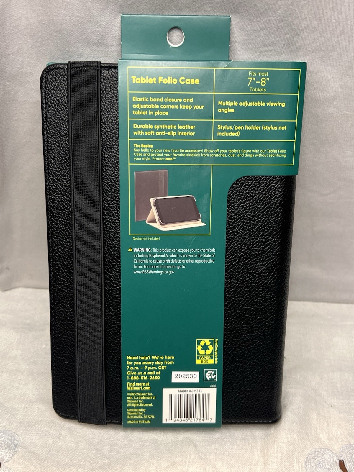 New Protect Onn. Tablet Folio Case 7″-8″ Tablets Blk Synthetic Leather Adj Stand