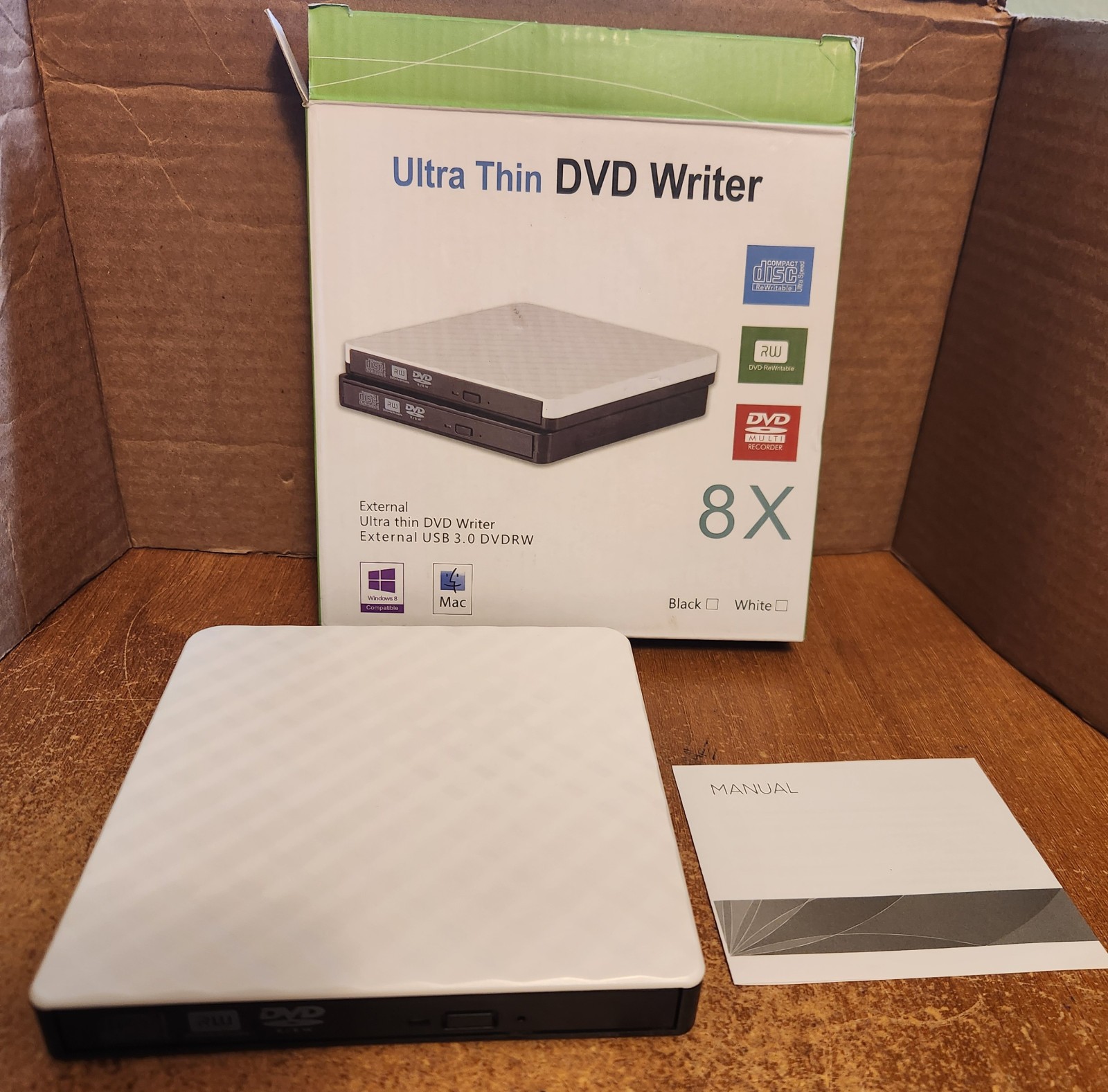 RoHS Ultra Thin Dvd Writer external USB 3.0 8X Windows or Mac White Lot 3601