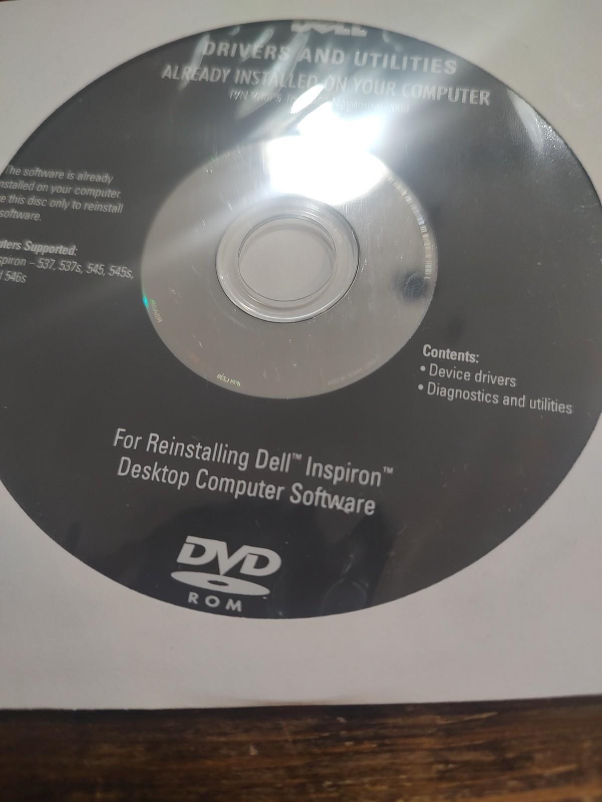 Dell Drivers Utilities DVD for Reinstalling Dell Inspiron 537 537s 545 545s 546s