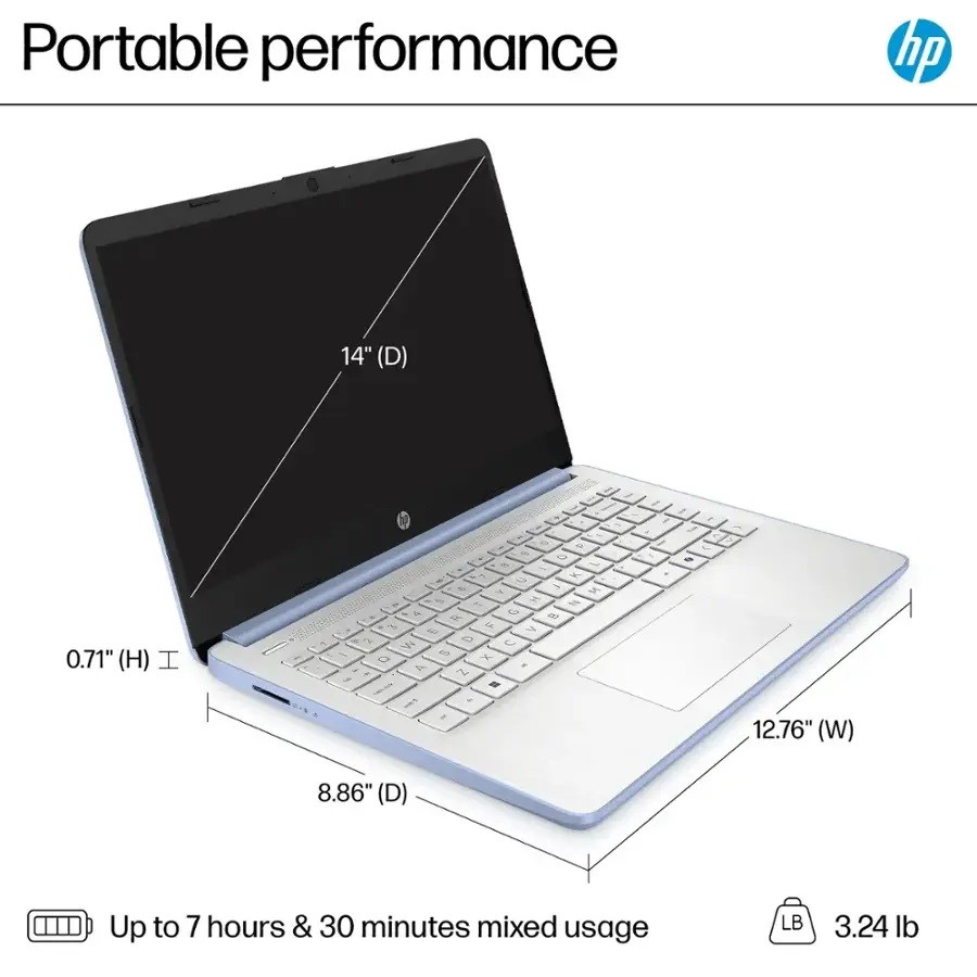 HP 14″ HD Laptop computer 3.6GHz Intel Processor N150 16GB RAM 128eMMC Win11Pro