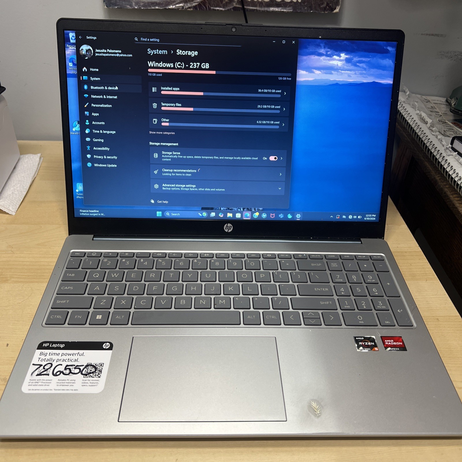 HP Laptop 15-fc0xxx 15.6” Ryzen 5 7520U 8GB Win 11 Home Silver Touchscreen