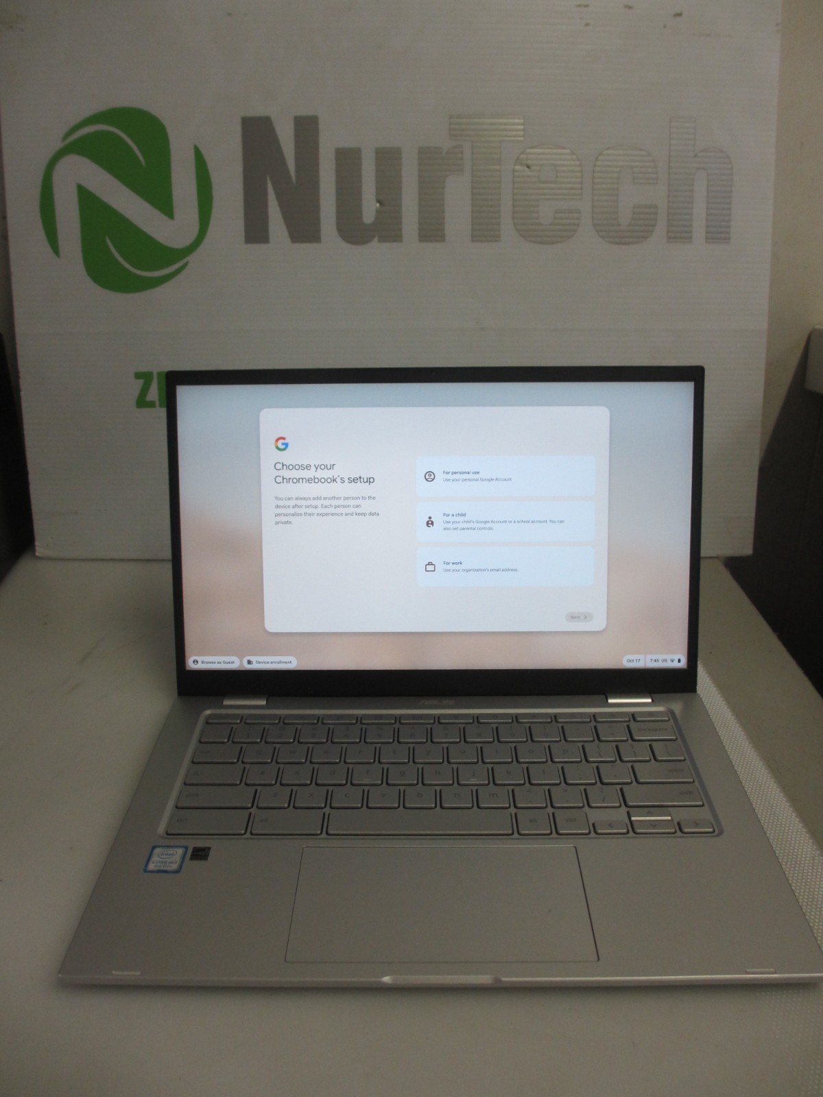 ASUS C425T Chromebook Laptop 4GB, 1.10 GHz, Intel M3- 8100Y SILVER (NO OS/SSD/AC