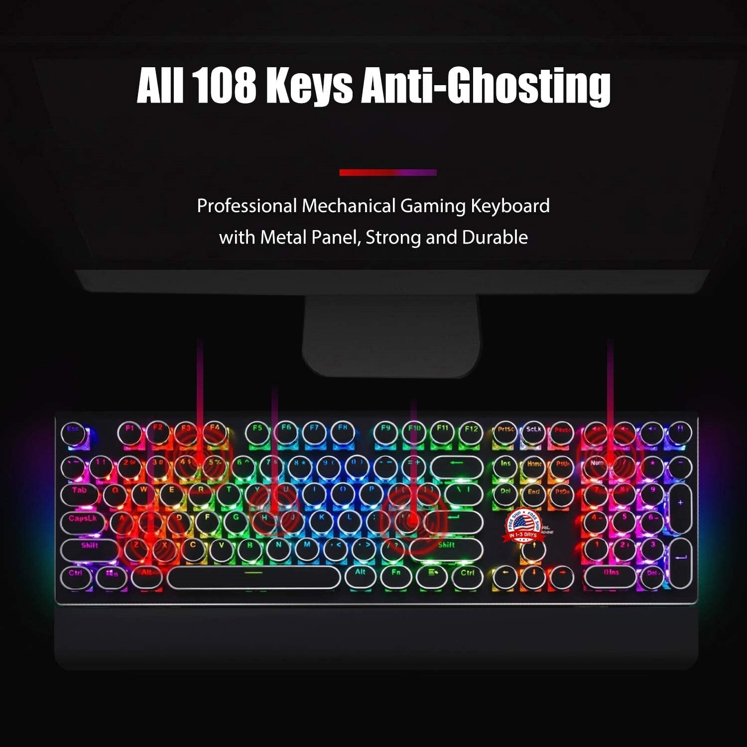 Teclado gamer mecanico exclusivamente para juegos teclados multi color LED NUEVO