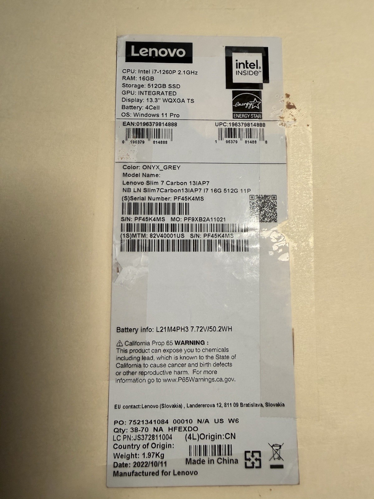 Lenovo Slim 7i Carbon laptop