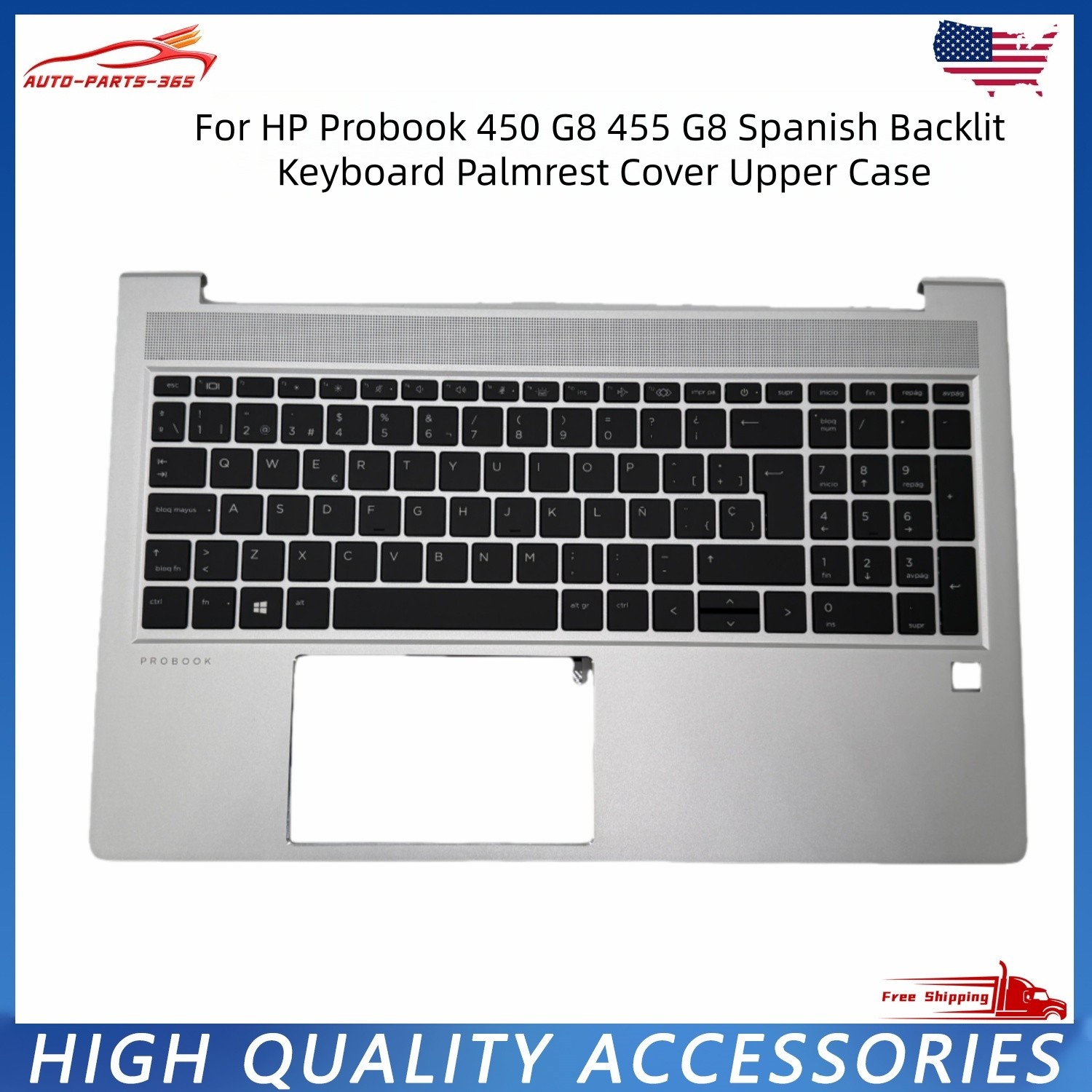 For HP Probook 450 G8 455 G8 Palmrest Cover Upper Case Spanish Backlit Keyboard