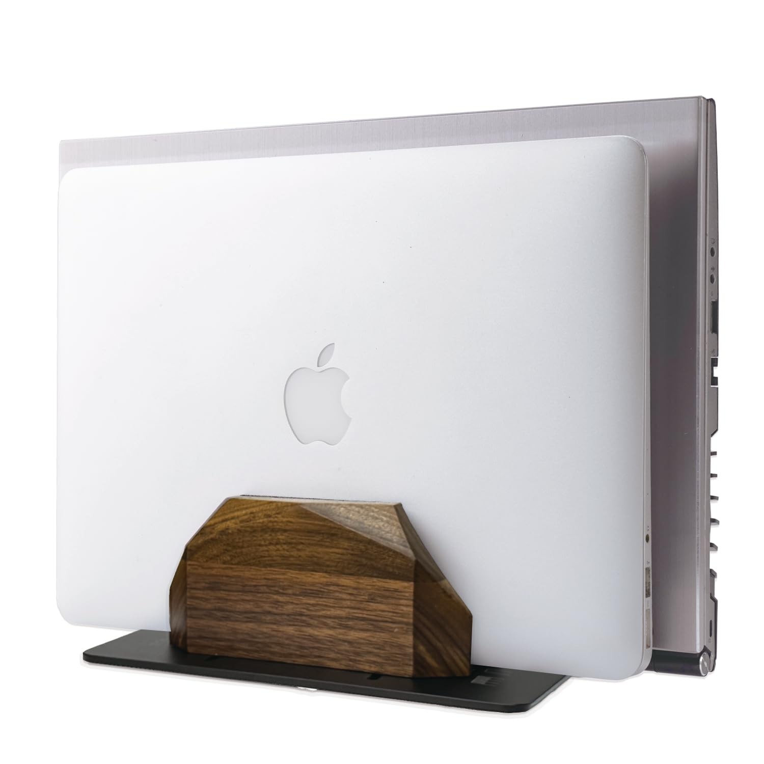 Walnut Wood Dual Slot Vertical Laptop Stand Adjustable Desk Holder Dock Mac