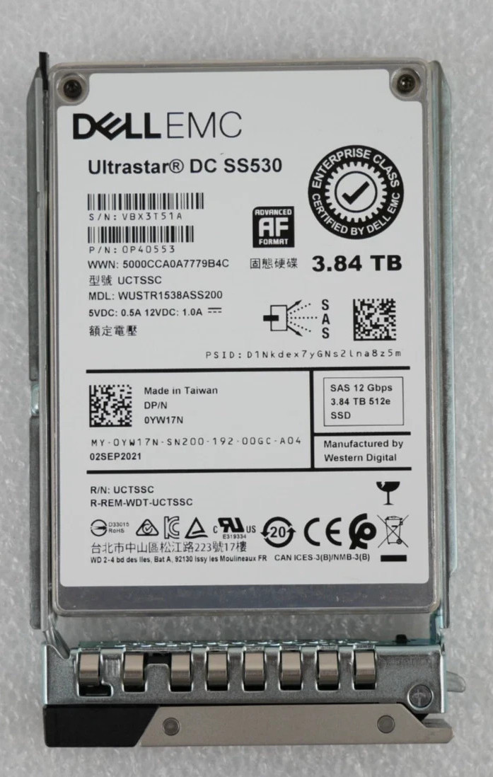 YW17N DELL 3.84TB Read Intensive SAS 12Gb/s 512e 2.5” SSD WUSTR1538ASS200