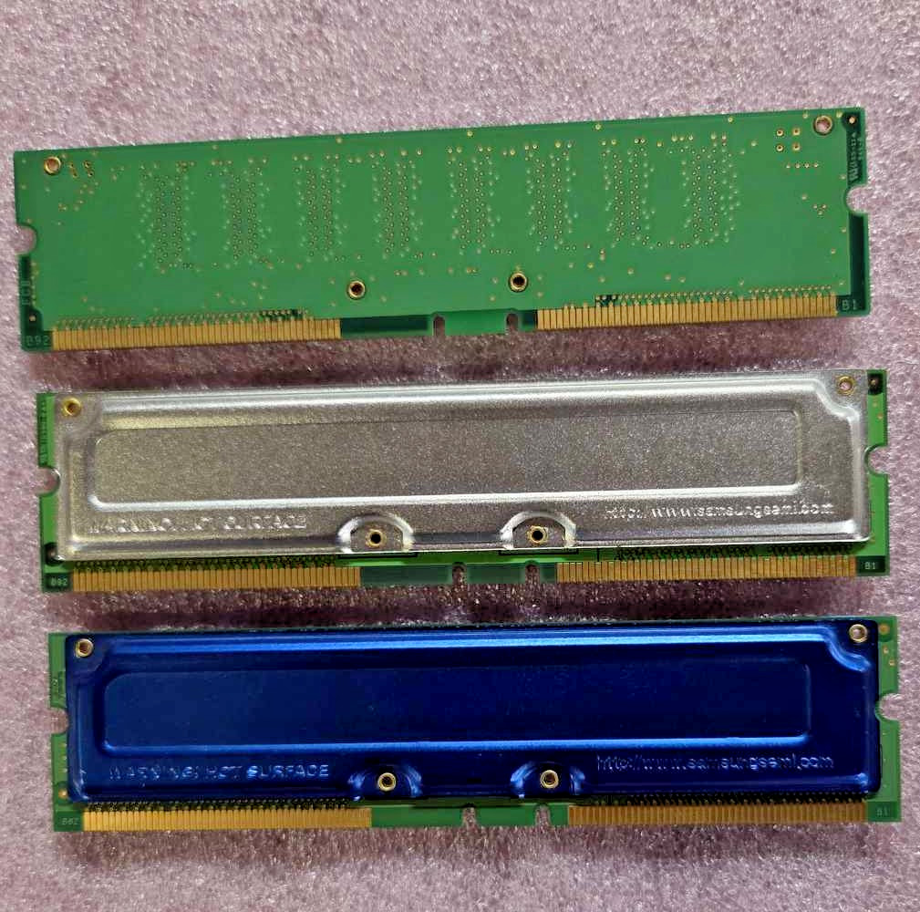 3 different Samsung 256MB 184-pin Rambus RDRAM RIMMs, non-ECC memory modules
