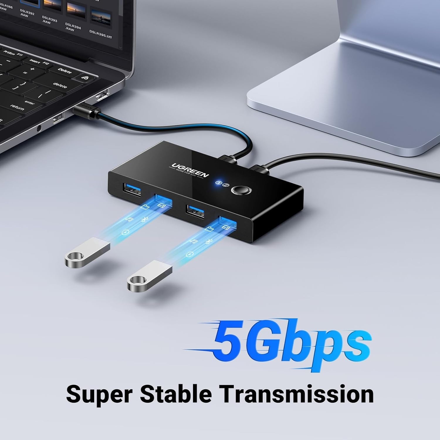 USB 3.0 2-to-4 Switch Selector with One-Button Control & Cables