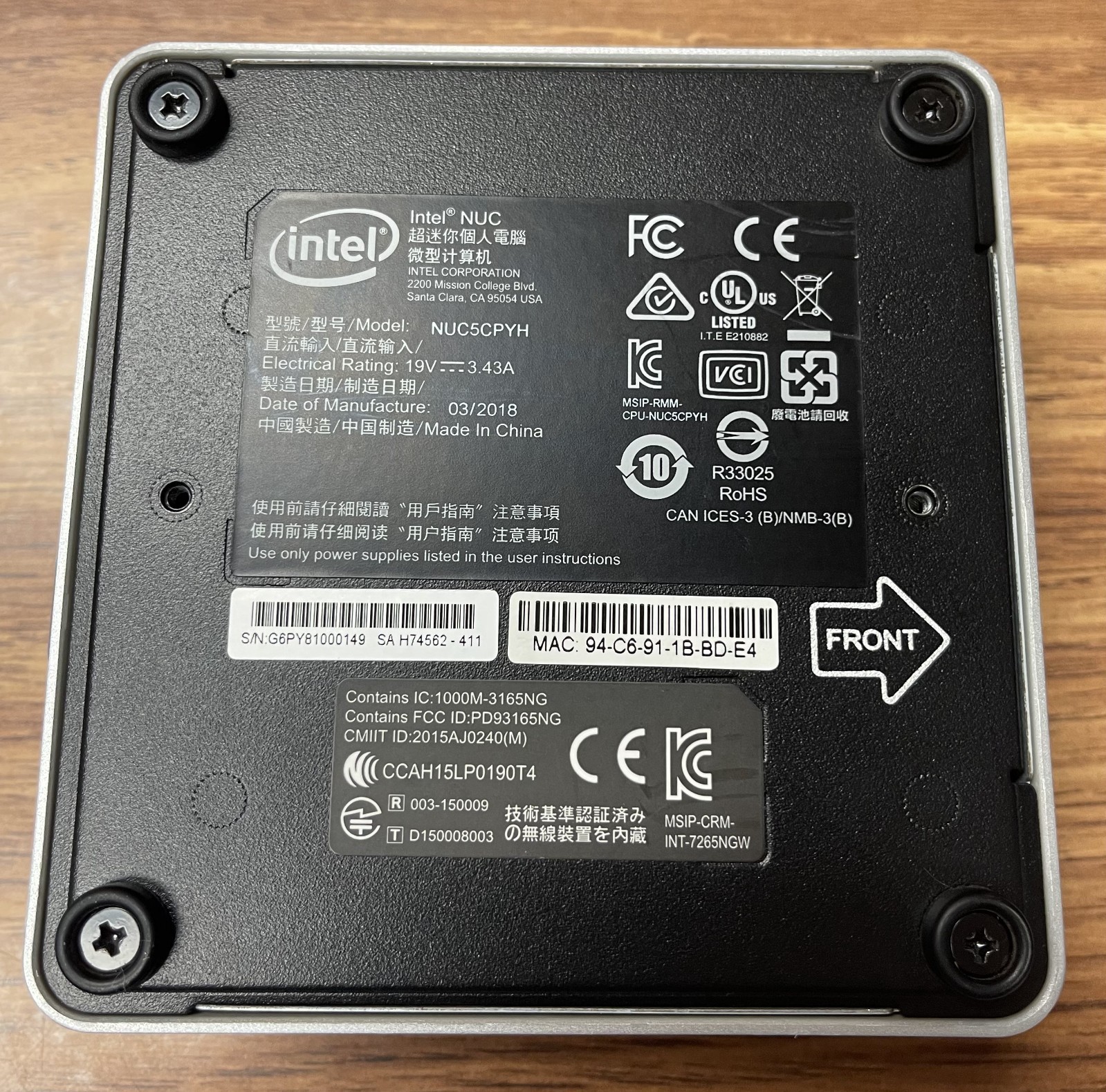 Intel Nuc NUC5CPYH Celeron N3050 1.60GHz 8GB DDR3 500GB SSD Almalinux 9