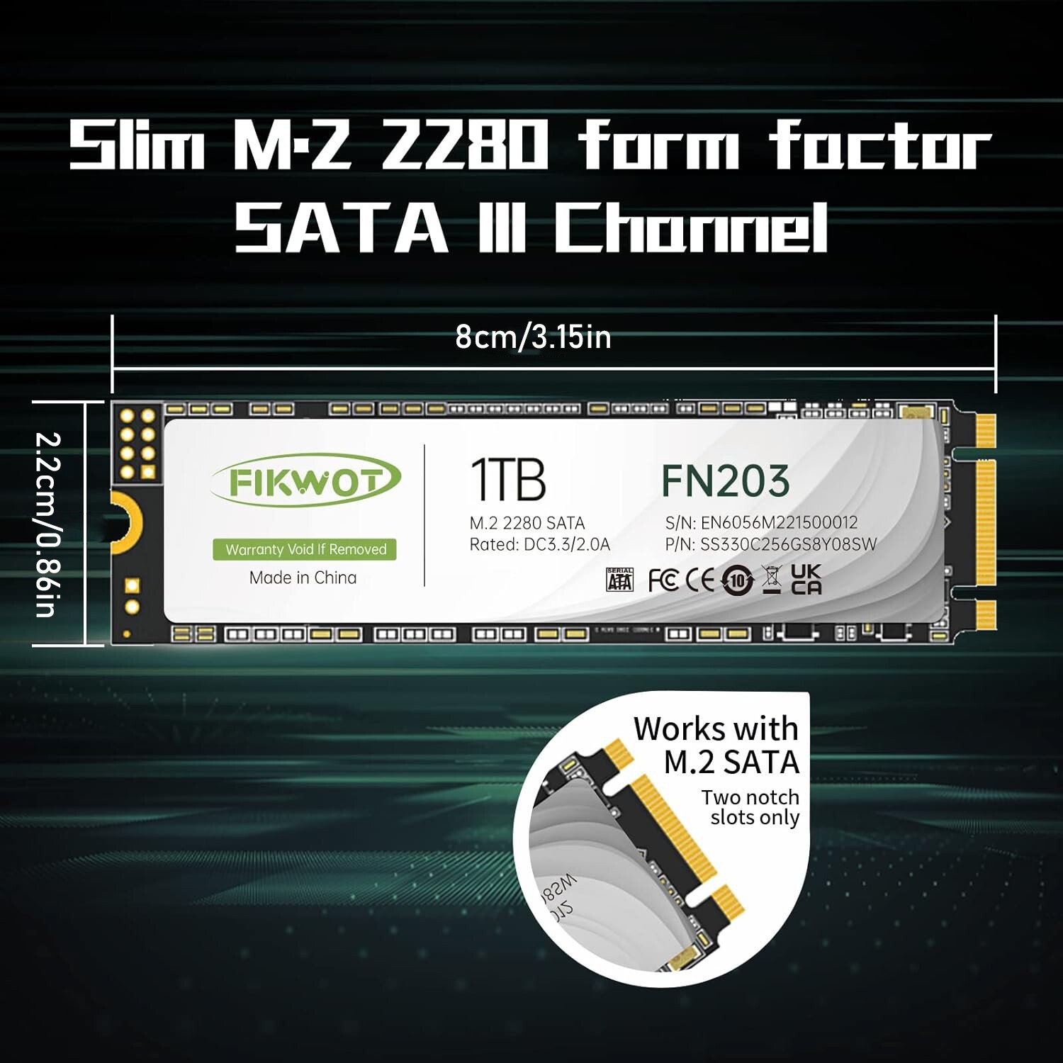 Fikwot M.2 SATA SSD 1TB B+M Key TLC Internal Solid State Drive NGFF 6Gbs 550MB/s