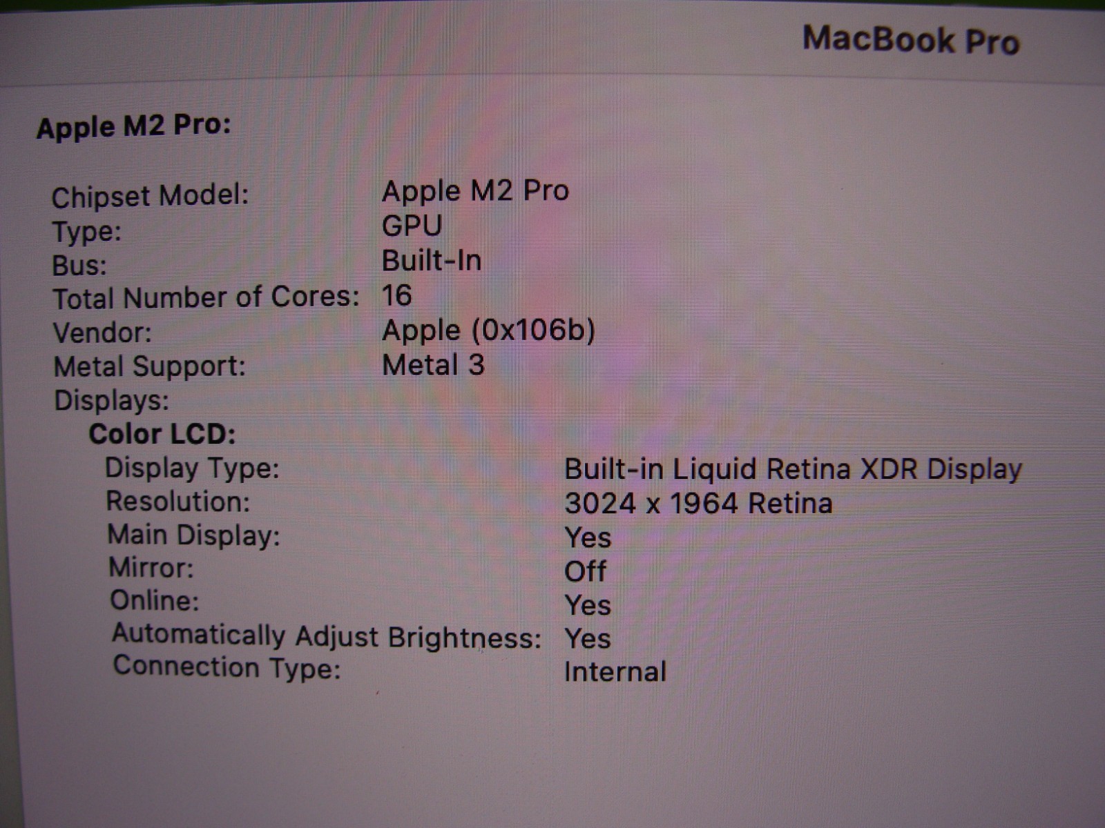 Apple Macbook Pro 14″2023 A2779 M2 Pro 10CPU/16GPU 3.49GHz 16GB 512GB OS Sequoia