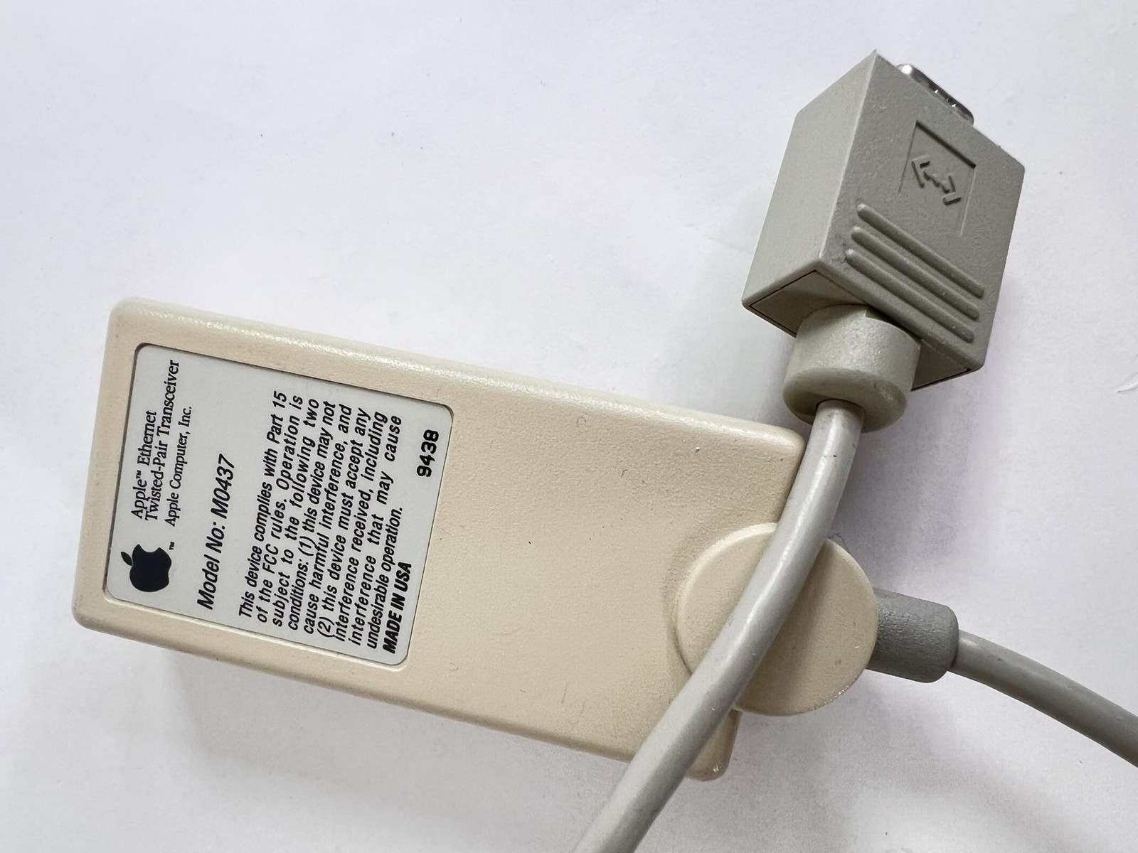 Vintage Apple Ethernet Twisted-Pair Transceiver M0437 RJ45 AAUI Adapter Beige