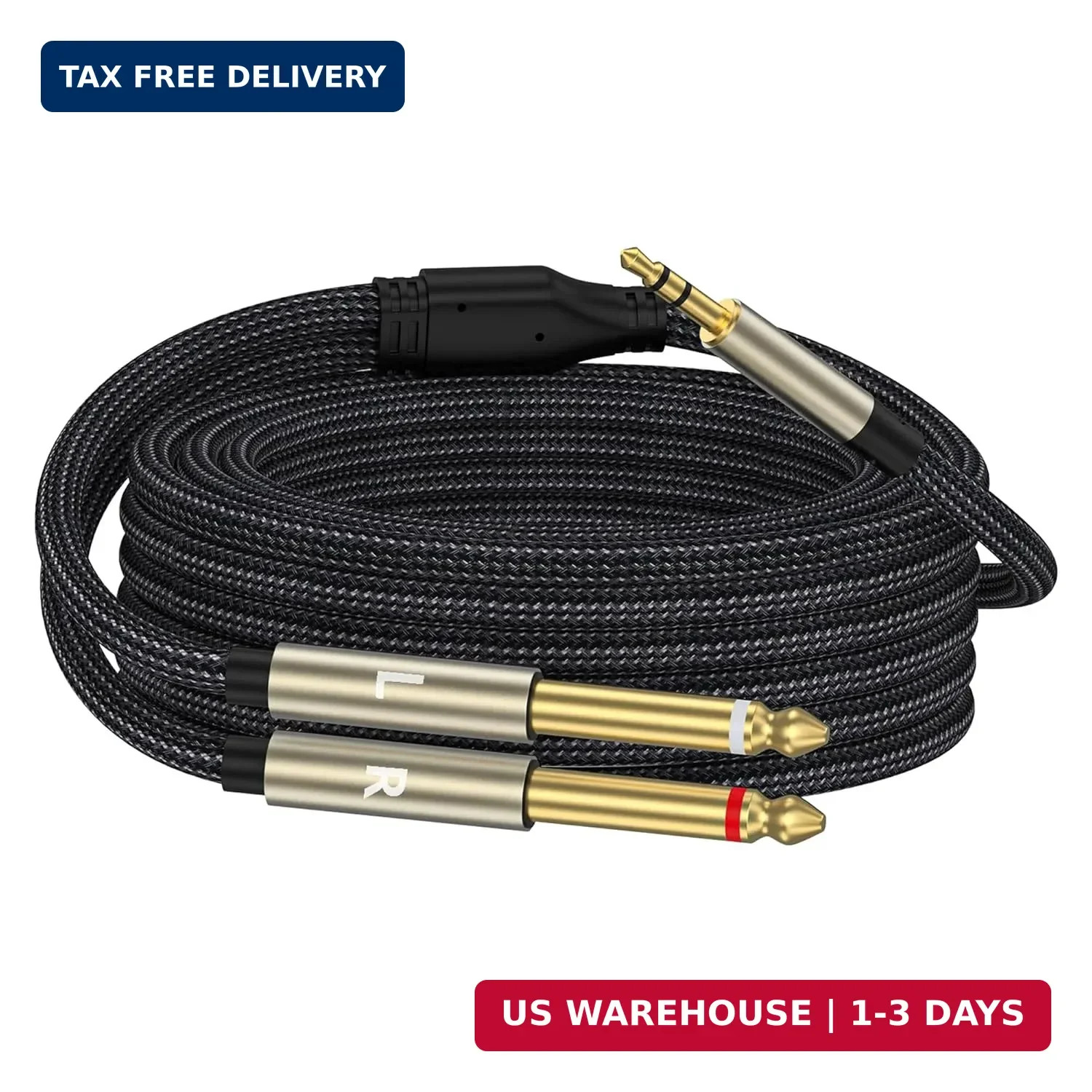 3.5mm 1/8 TRS to Dual 6.35mm 1/4 TS Mono Breakout Cable Y Splitter Stereo Cord
