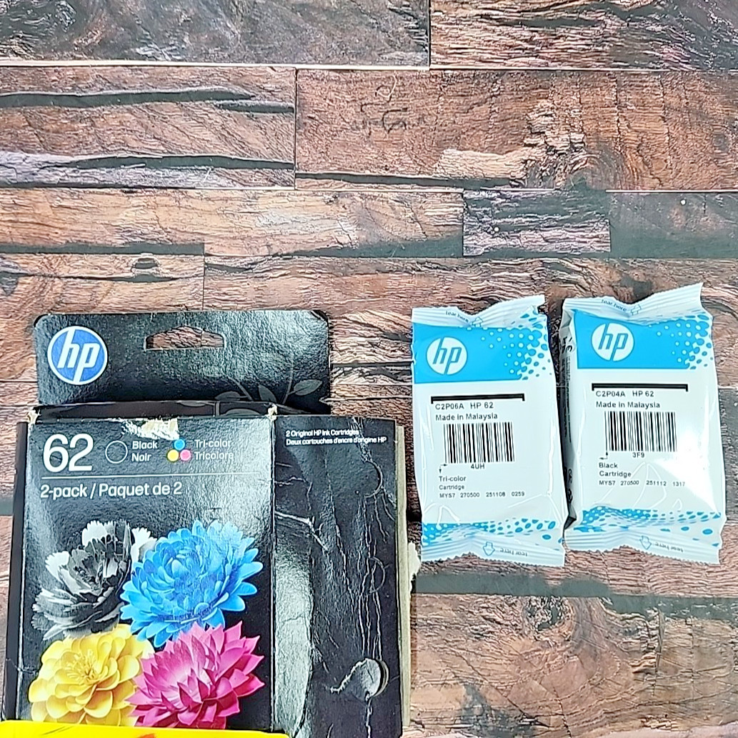 HP 62 Black Tricolor Sealed Printer Ink Cartridges Fits Envy OfficeJet Exp 11/27