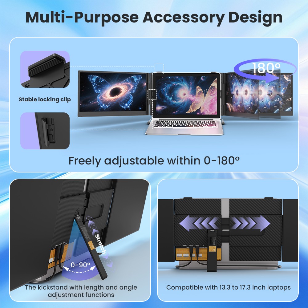 90% NEW Hyangin S8 Pro Triple Monitor Portable Laptop Screen Extender Ultra Slim
