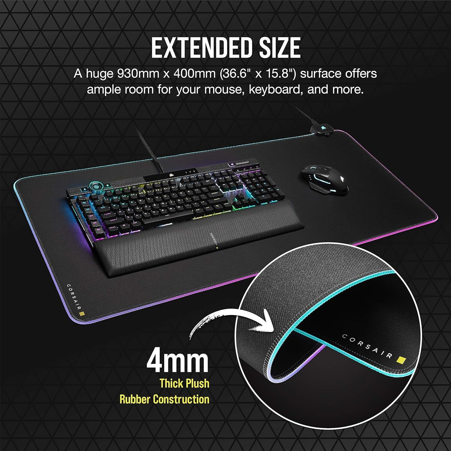 CORSAIR MM700 RGB Extended Cloth Gaming Mouse Pad – 360° RGB Lighting