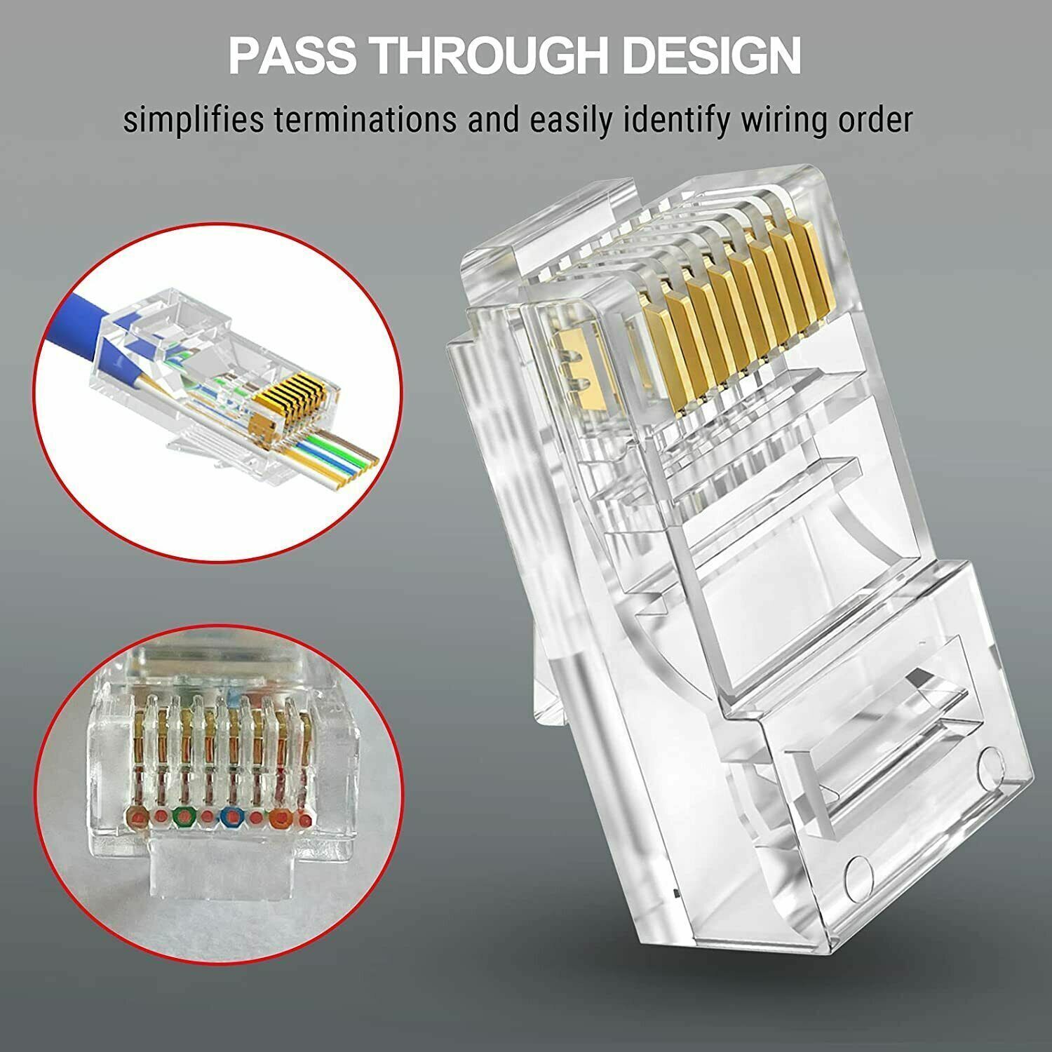 1000x RJ45 Pass Through Modular Plug Network Cable Connector End CAT6 CAT5 Lot