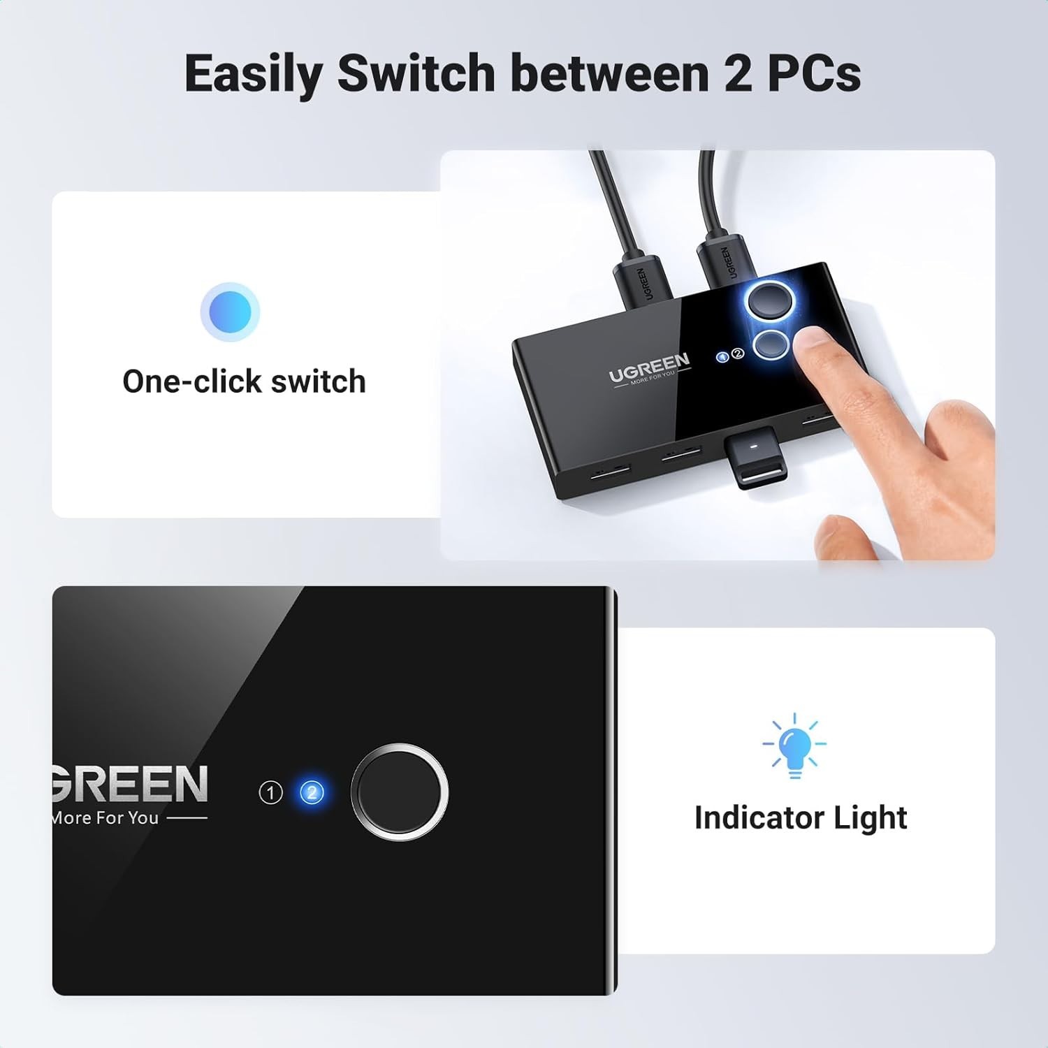 USB 3.0 2-to-4 Switch Selector with One-Button Control & Cables