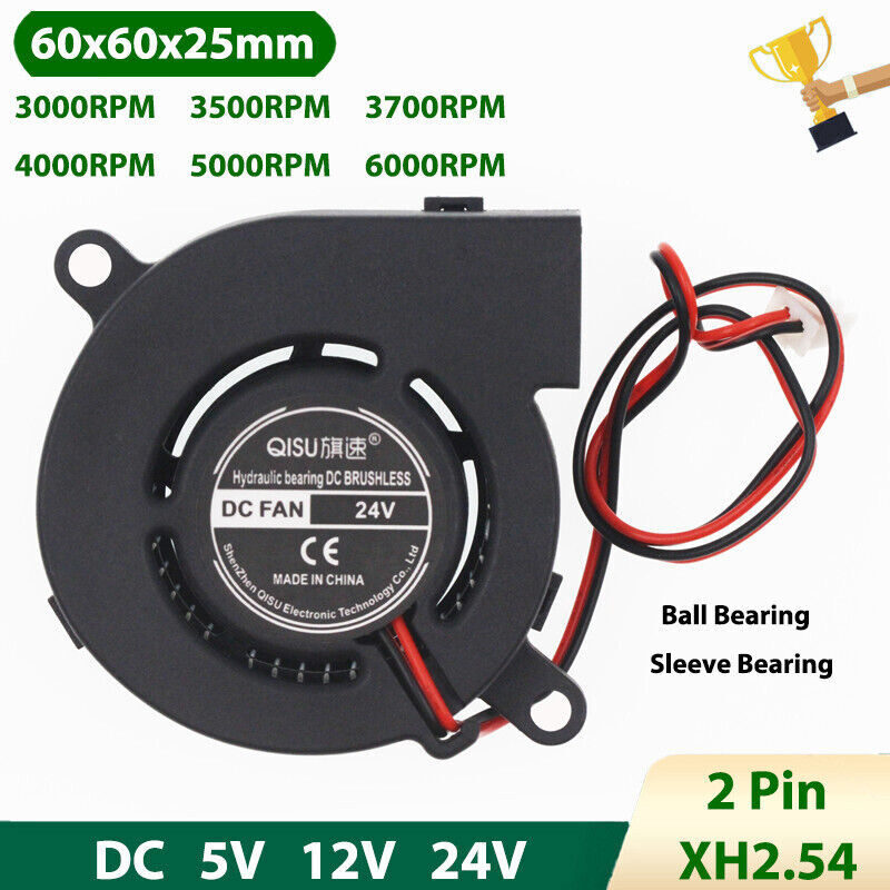 3000-6000RPM 6025 Radial Turbo Blower Fan Mini Brushless Cooling Fan DC 5/12/24V