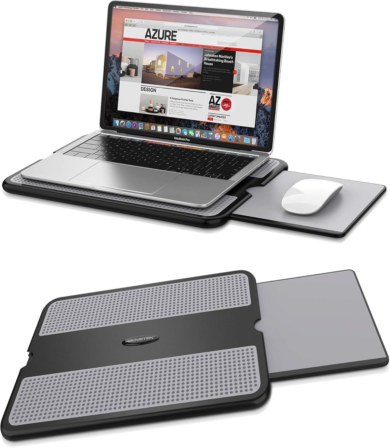 Portable Laptop Lap Desk W/Retractable Left/Right Mouse Pad Tray, Non-Slip Heat