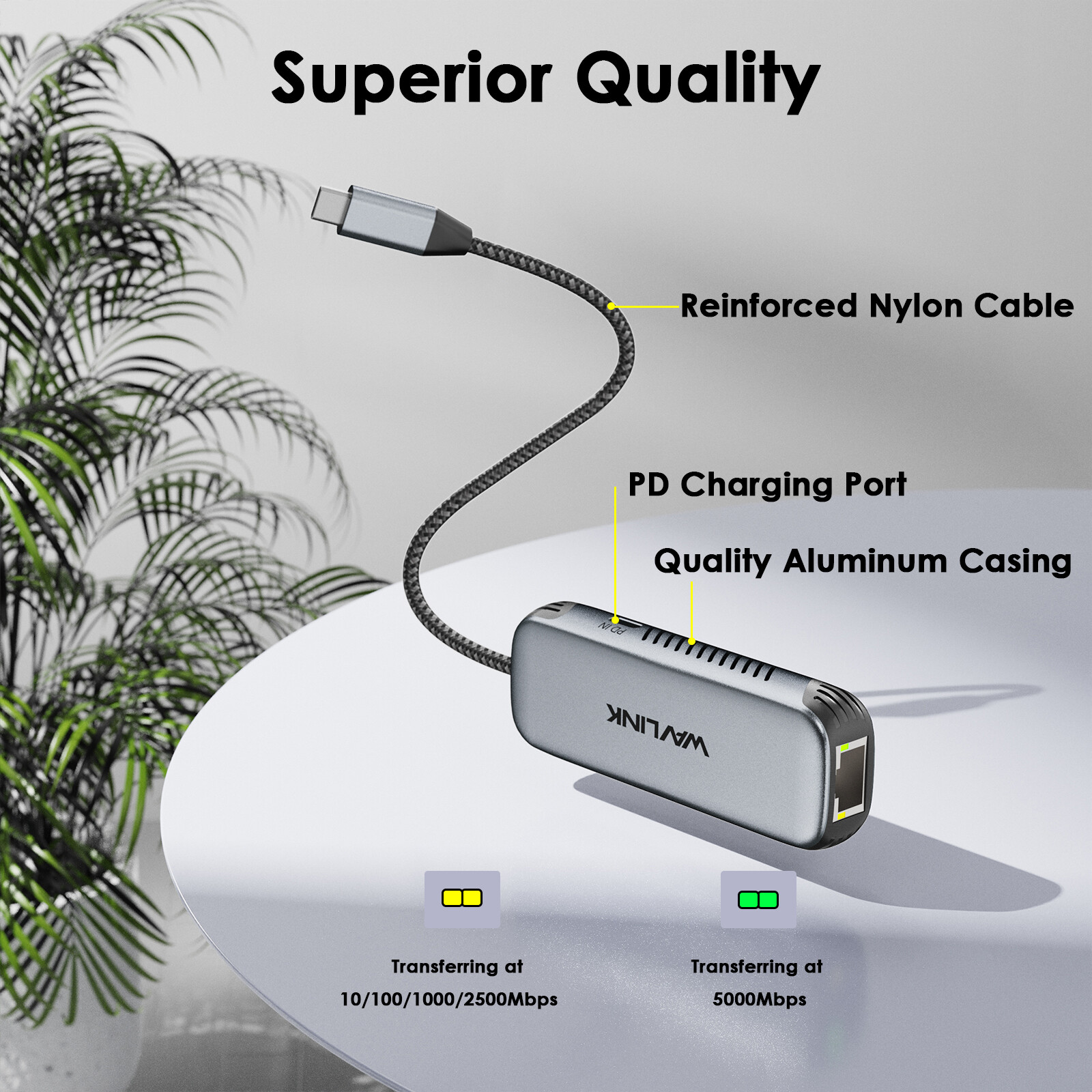 Wavlink USB-C to 5G Ethernet Adapter with 95W Charging, Driver-Free for Mac/Win