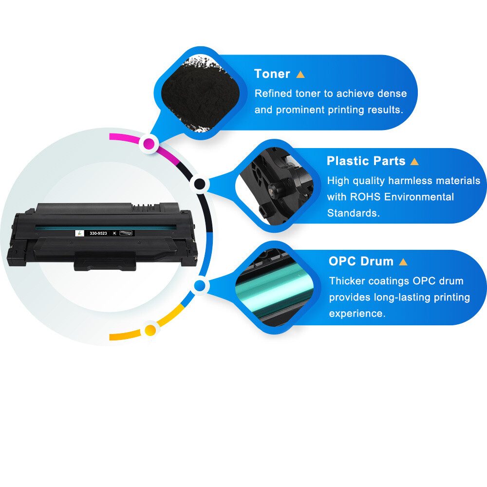2 Pack Black 330-9523 Toner Cartridge Compatible With Dell 1130 1130N 1133 1135N
