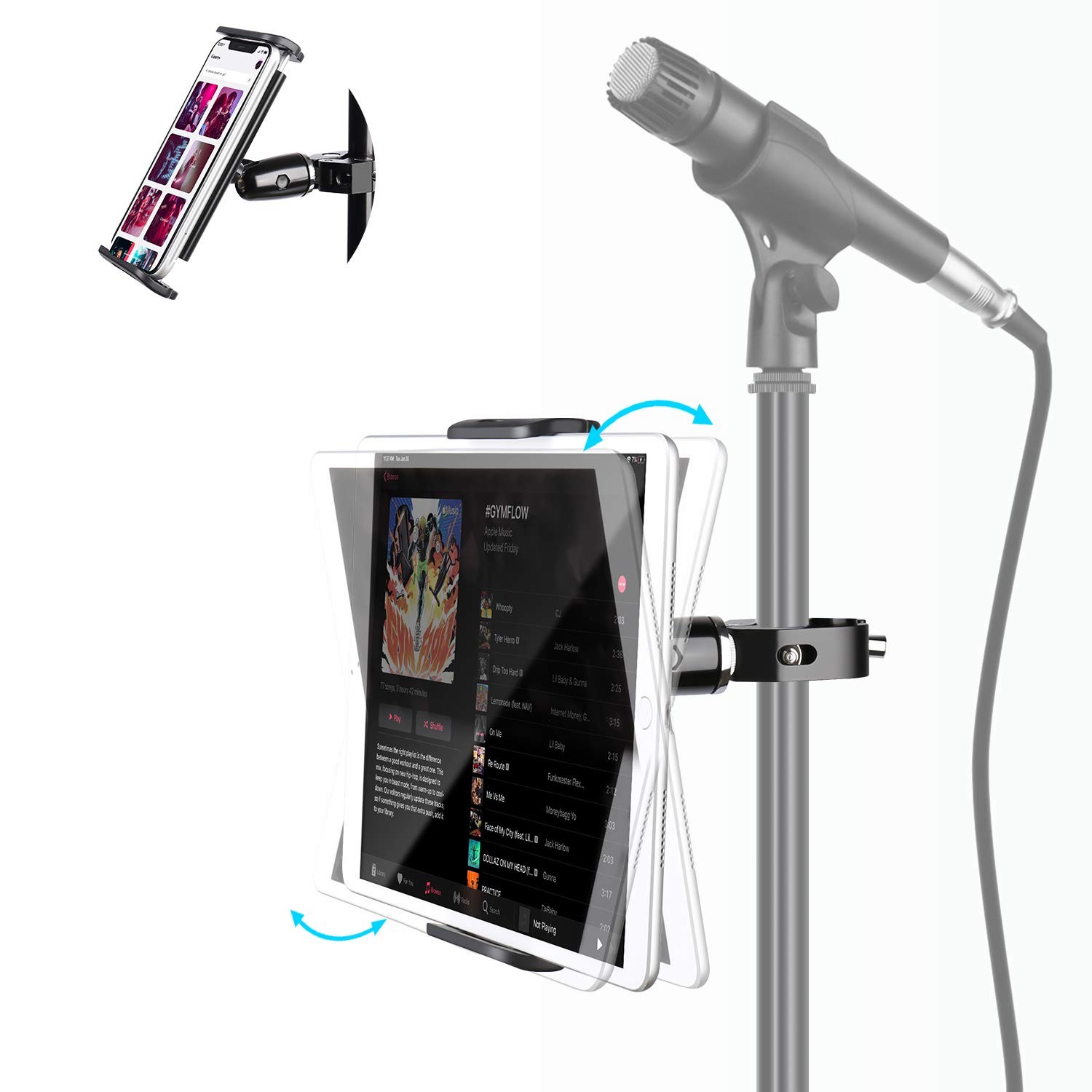 elitehood Metal iPad Holder for Mic Stand, 4.5in – Single Ball Joint, Black
